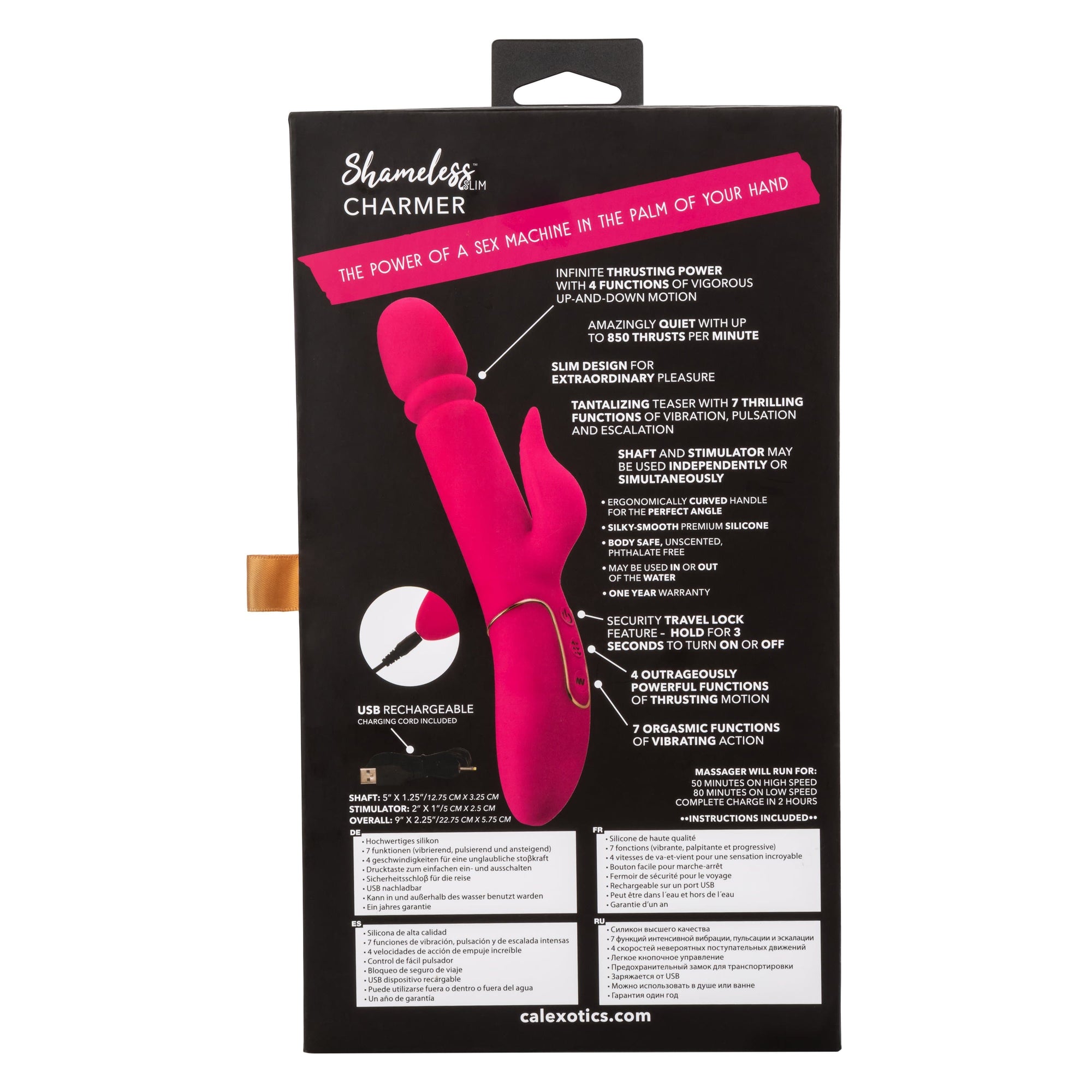 California Exotics - Shameless Slim Charmer Rabbit Vibrator (Pink) Rabbit Dildo (Vibration) Rechargeable 716770096784 CherryAffairs