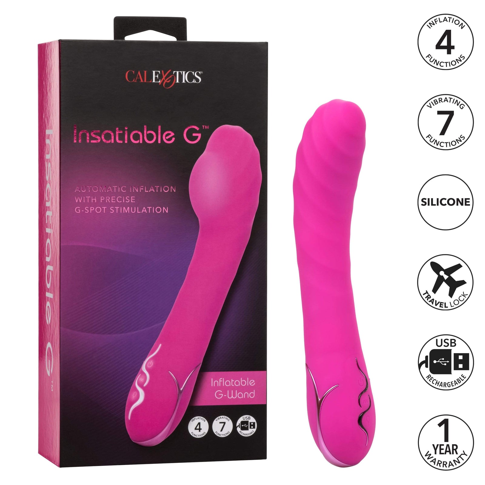 California Exotics - Insatiable G Inflatable G Spot Vibrator (Pink) G Spot Dildo (Vibration) Rechargeable 716770097132 CherryAffairs