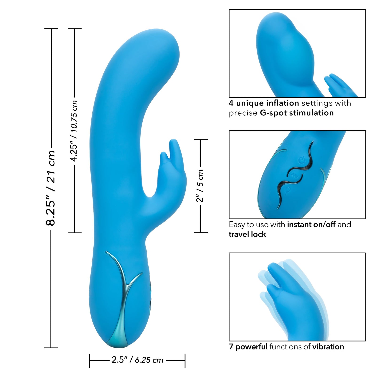 California Exotics - Insatiable G Inflatable G Bunny Vibrator (Blue) Rabbit Dildo (Vibration) Rechargeable 716770097149 CherryAffairs