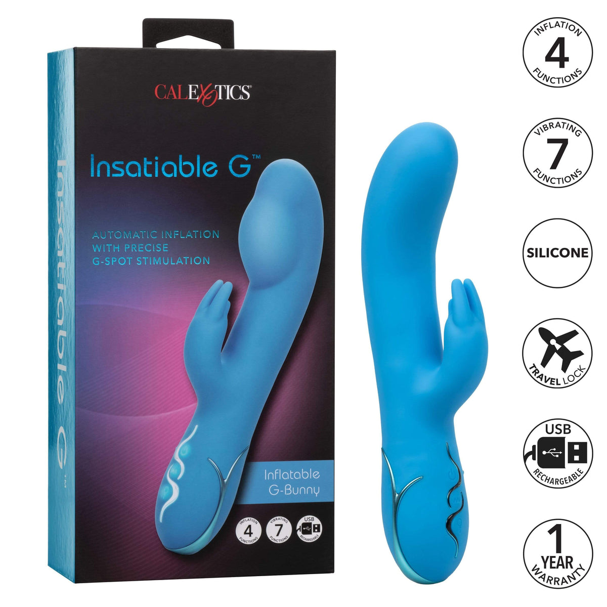 California Exotics - Insatiable G Inflatable G Bunny Vibrator (Blue) Rabbit Dildo (Vibration) Rechargeable 716770097149 CherryAffairs