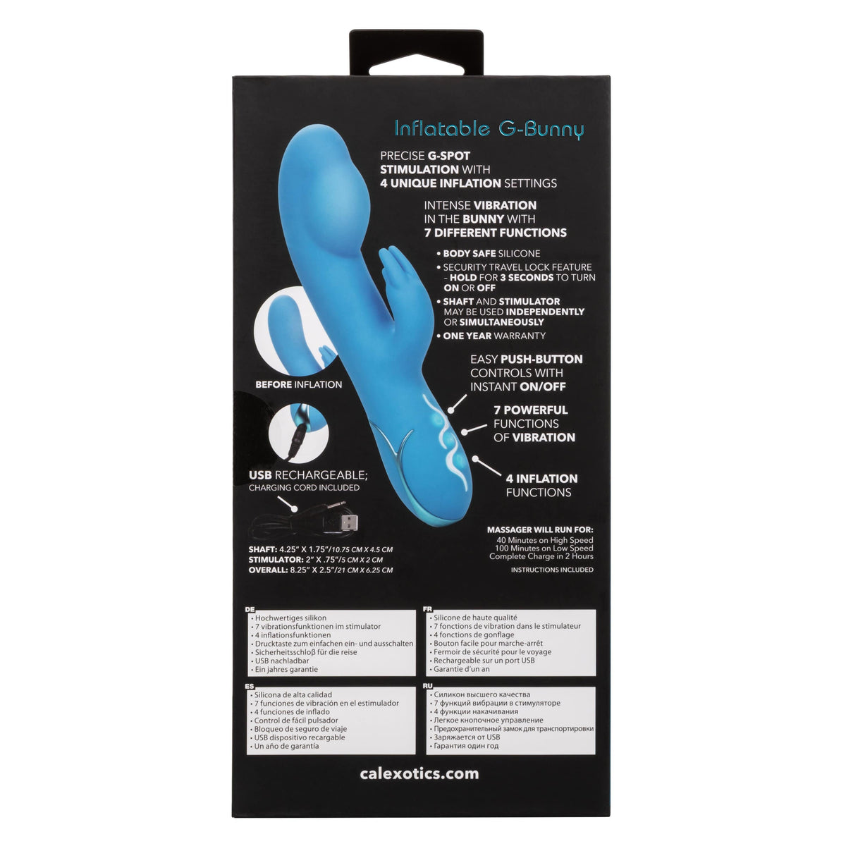 California Exotics - Insatiable G Inflatable G Bunny Vibrator (Blue) Rabbit Dildo (Vibration) Rechargeable 716770097149 CherryAffairs