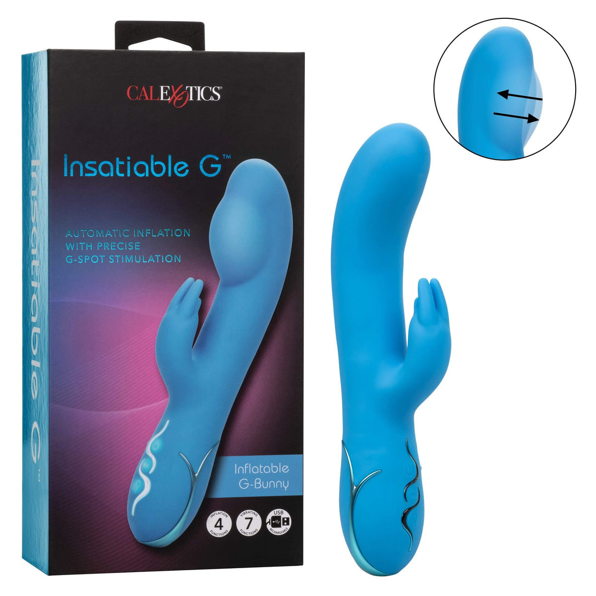 California Exotics - Insatiable G Inflatable G Bunny Vibrator (Blue) Rabbit Dildo (Vibration) Rechargeable 716770097149 CherryAffairs