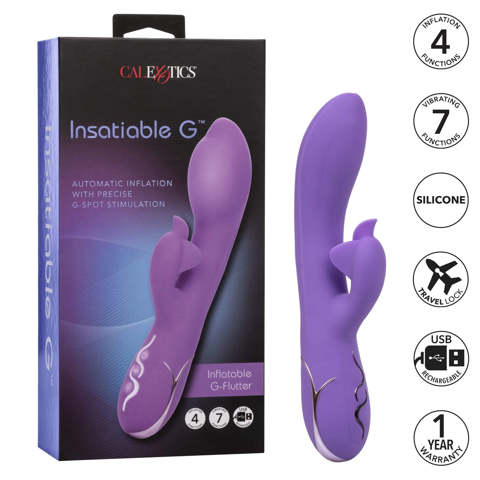 California Exotics - Insatiable G Inflatable G Flutter Rabbit Vibrator (Purple) Rabbit Dildo (Vibration) Rechargeable 716770097156 CherryAffairs