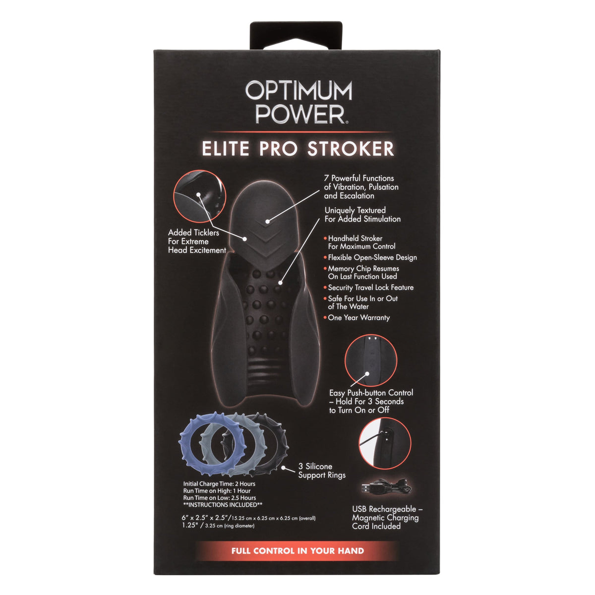 California Exotics - Optimum Power Elite Pro Stroker Masturbator (Black) Masturbator Soft Stroker (Vibration) Rechargeable 716770097187 CherryAffairs