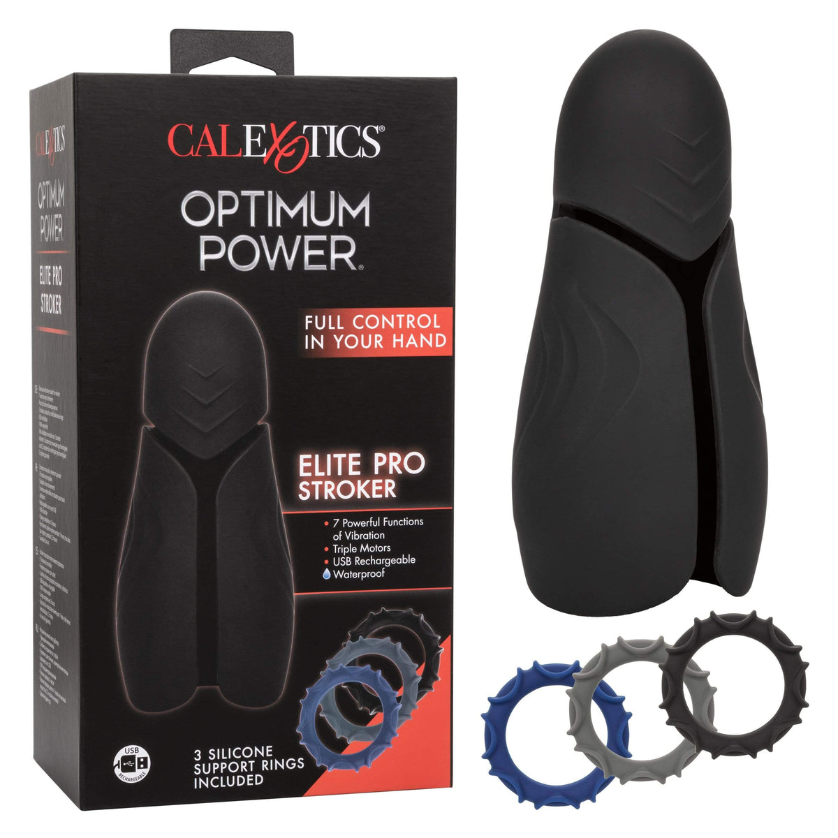 California Exotics - Optimum Power Elite Pro Stroker Masturbator (Black) Masturbator Soft Stroker (Vibration) Rechargeable 716770097187 CherryAffairs
