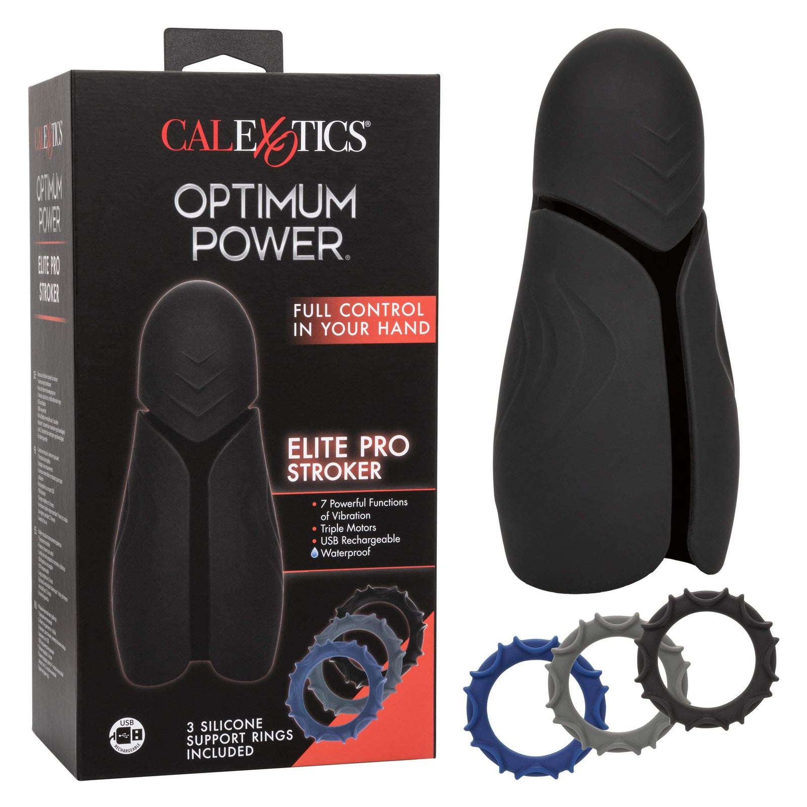 California Exotics - Optimum Power Elite Pro Stroker Masturbator (Black) Masturbator Soft Stroker (Vibration) Rechargeable 716770097187 CherryAffairs