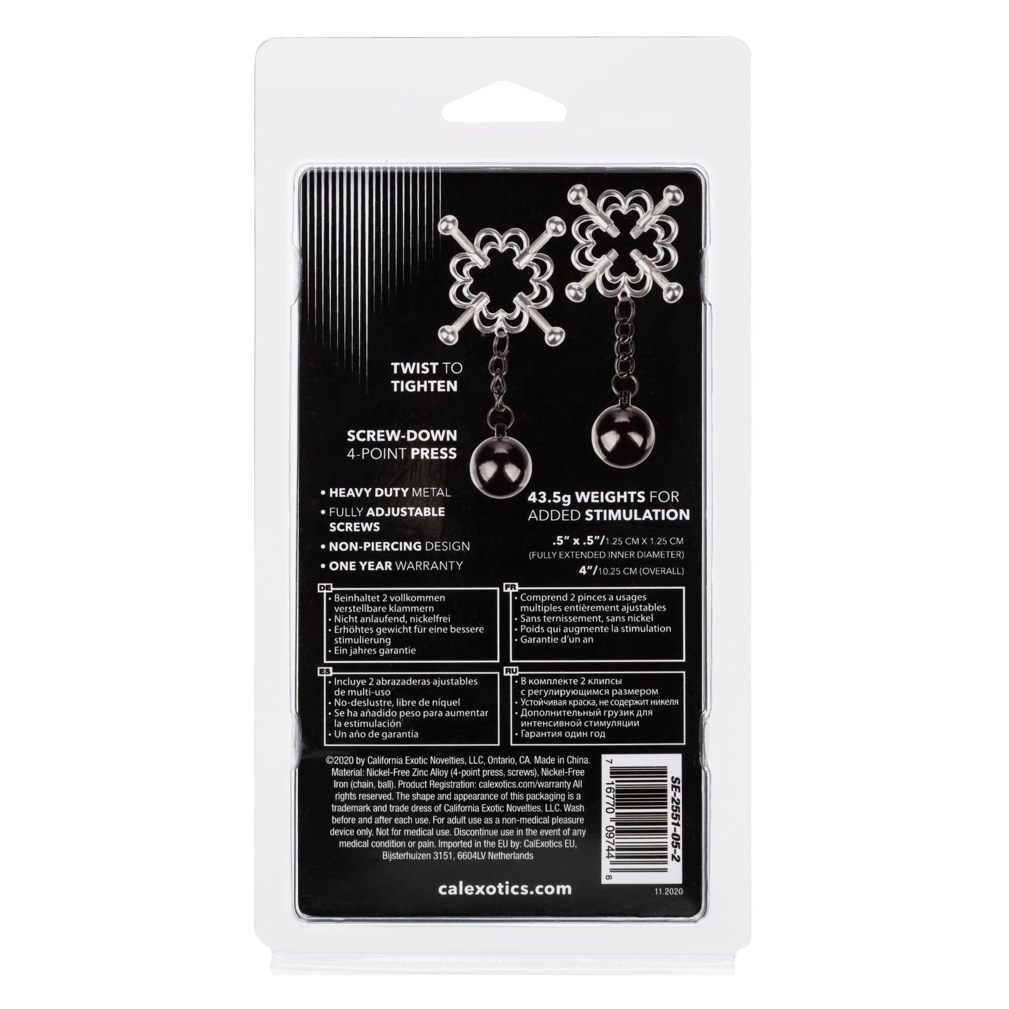 California Exotics - Nipple Grips 4 Point Weighted Nipple Press Clamps (Silver) Nipple Clamps (Non Vibration) 716770097446 CherryAffairs