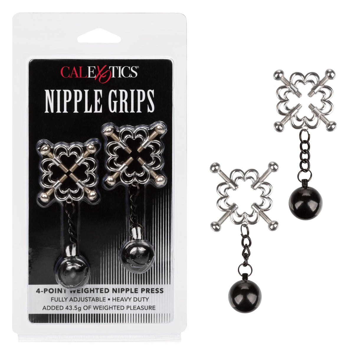 California Exotics - Nipple Grips 4 Point Weighted Nipple Press Clamps (Silver) Nipple Clamps (Non Vibration) 716770097446 CherryAffairs
