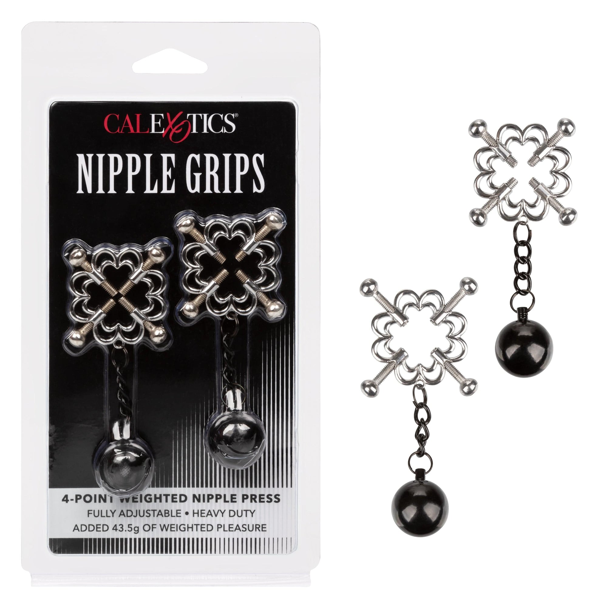California Exotics - Nipple Grips 4 Point Weighted Nipple Press Clamps (Silver) Nipple Clamps (Non Vibration) 716770097446 CherryAffairs