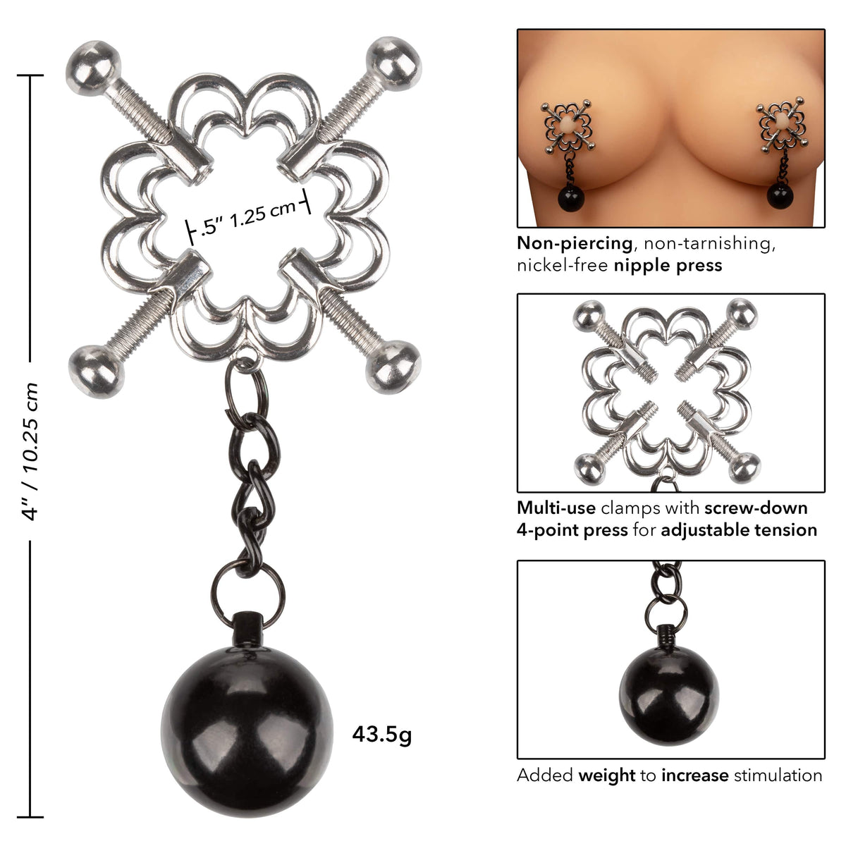 California Exotics - Nipple Grips 4 Point Weighted Nipple Press Clamps (Silver) Nipple Clamps (Non Vibration) 716770097446 CherryAffairs