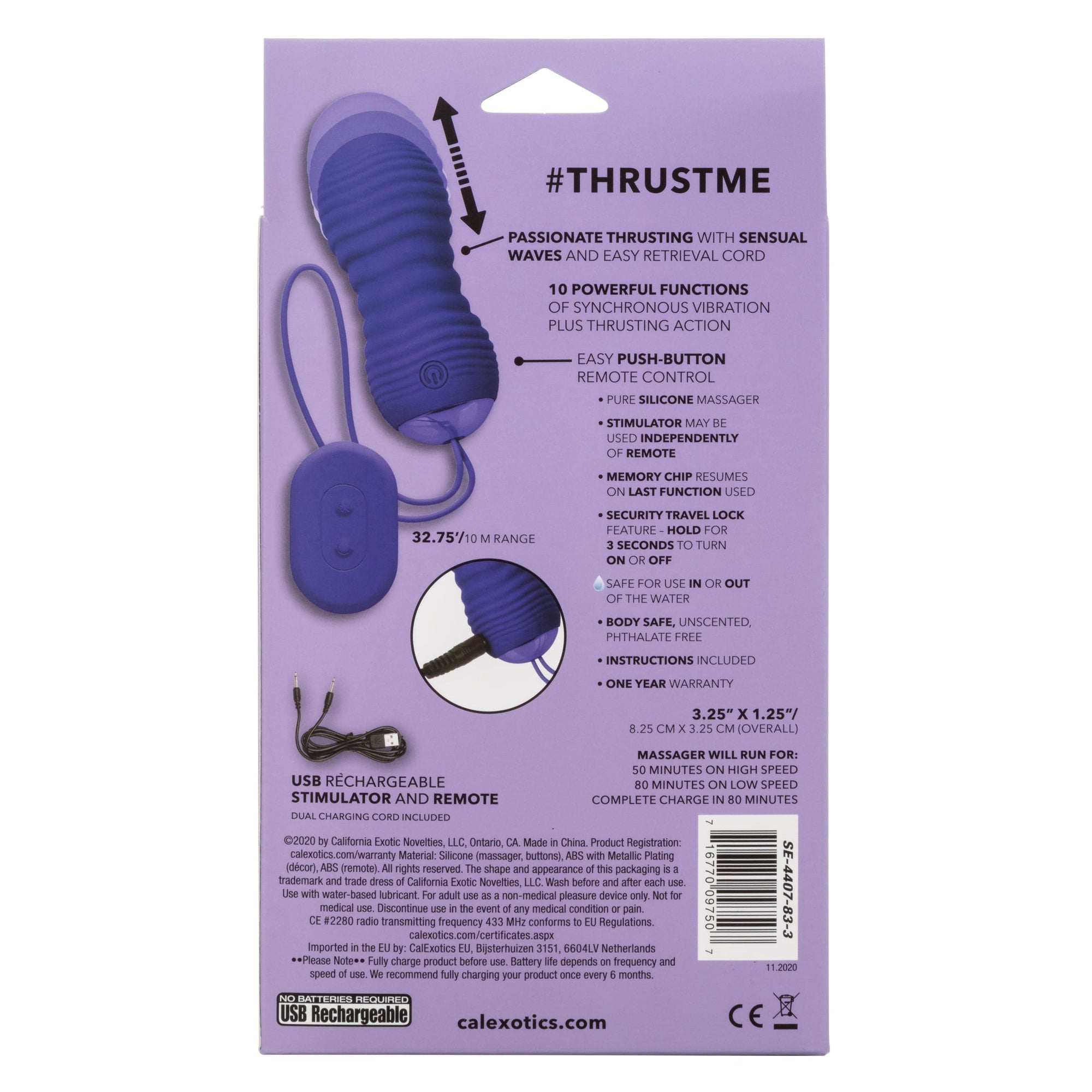California Exotics - Slay ThrustMe Remote Control Thursting Egg Massager (Purple) Wireless Remote Control Egg (Vibration) Rechargeable 620083980 CherryAffairs