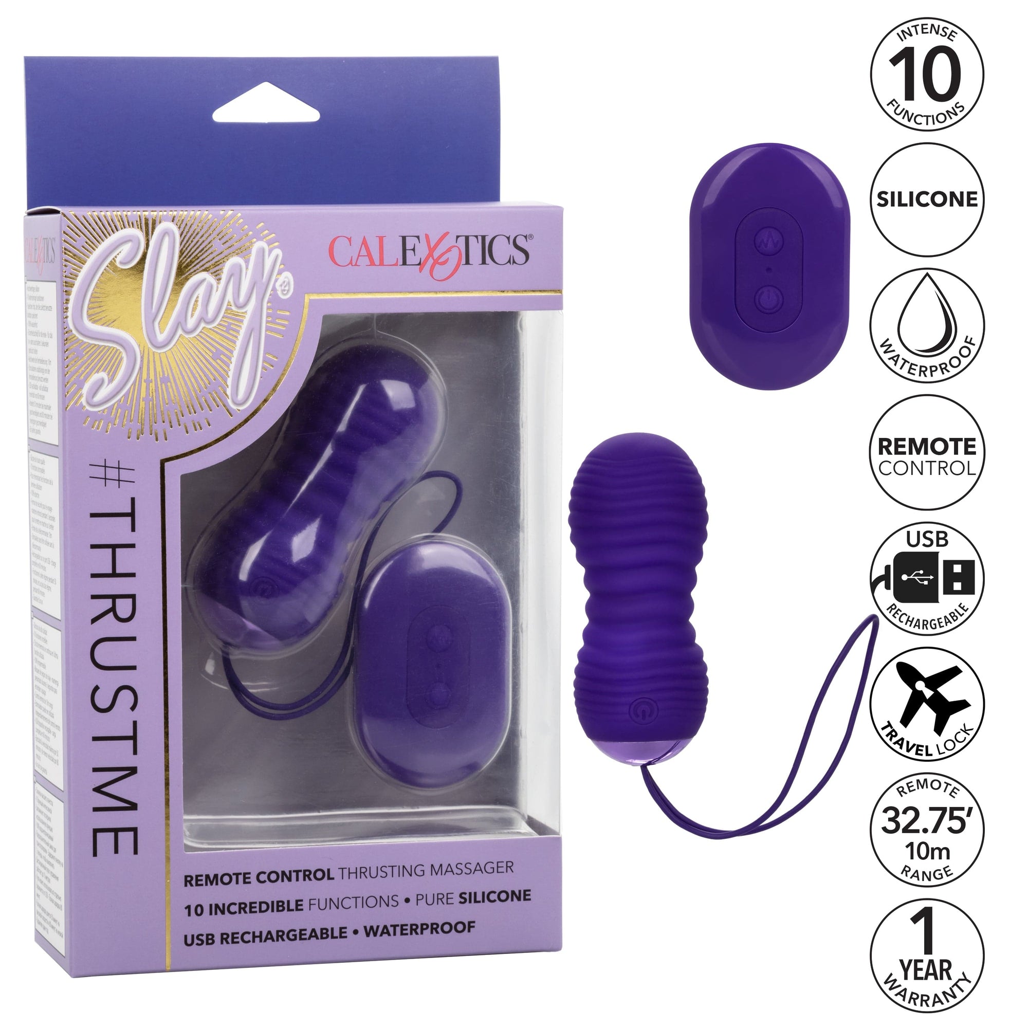 California Exotics - Slay ThrustMe Remote Control Thursting Egg Massager (Purple) Wireless Remote Control Egg (Vibration) Rechargeable 620083980 CherryAffairs