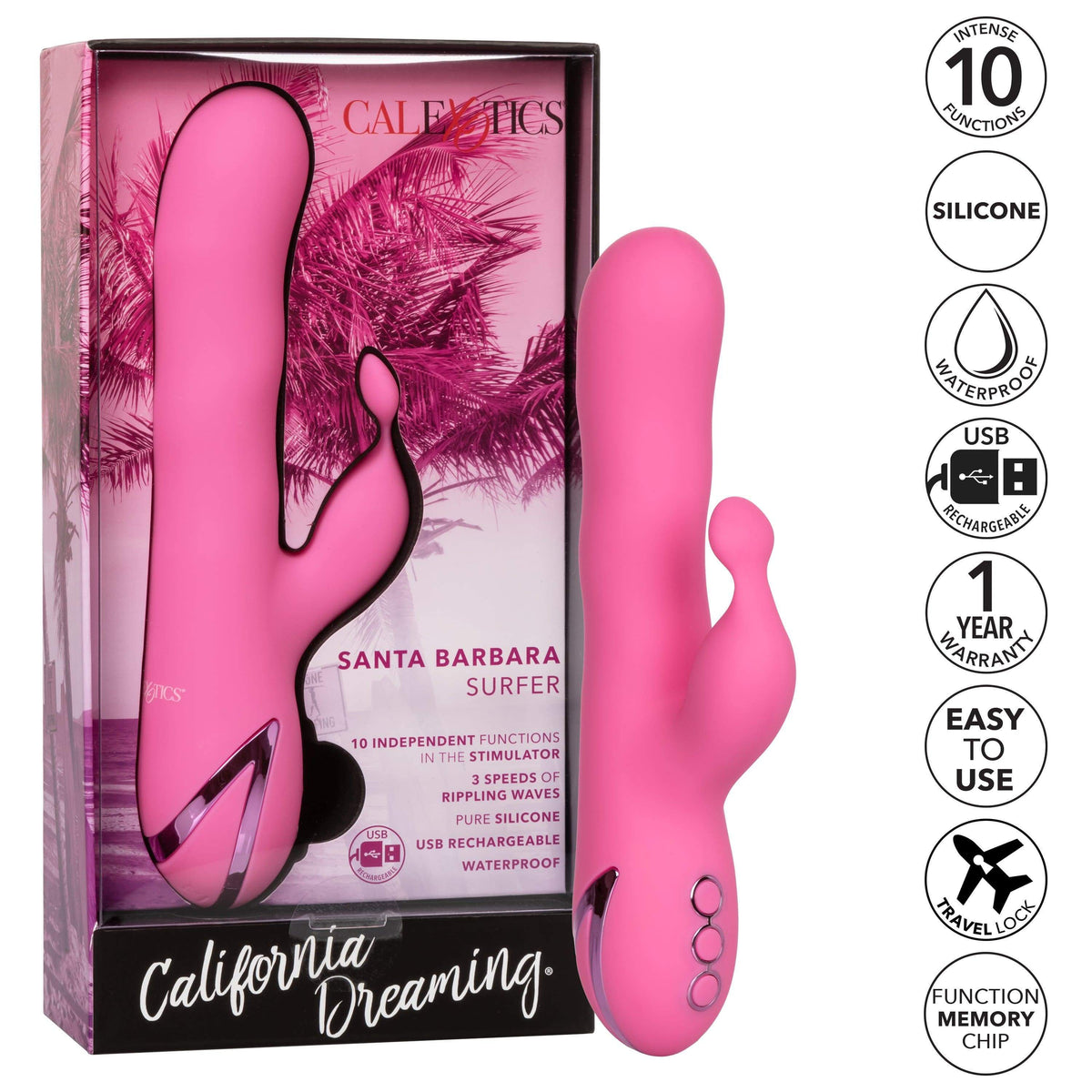 California Exotics - California Dreaming Santa Barbara Surfer Rabbit Vibrator (Pink) Rabbit Dildo (Vibration) Rechargeable 716770097903 CherryAffairs