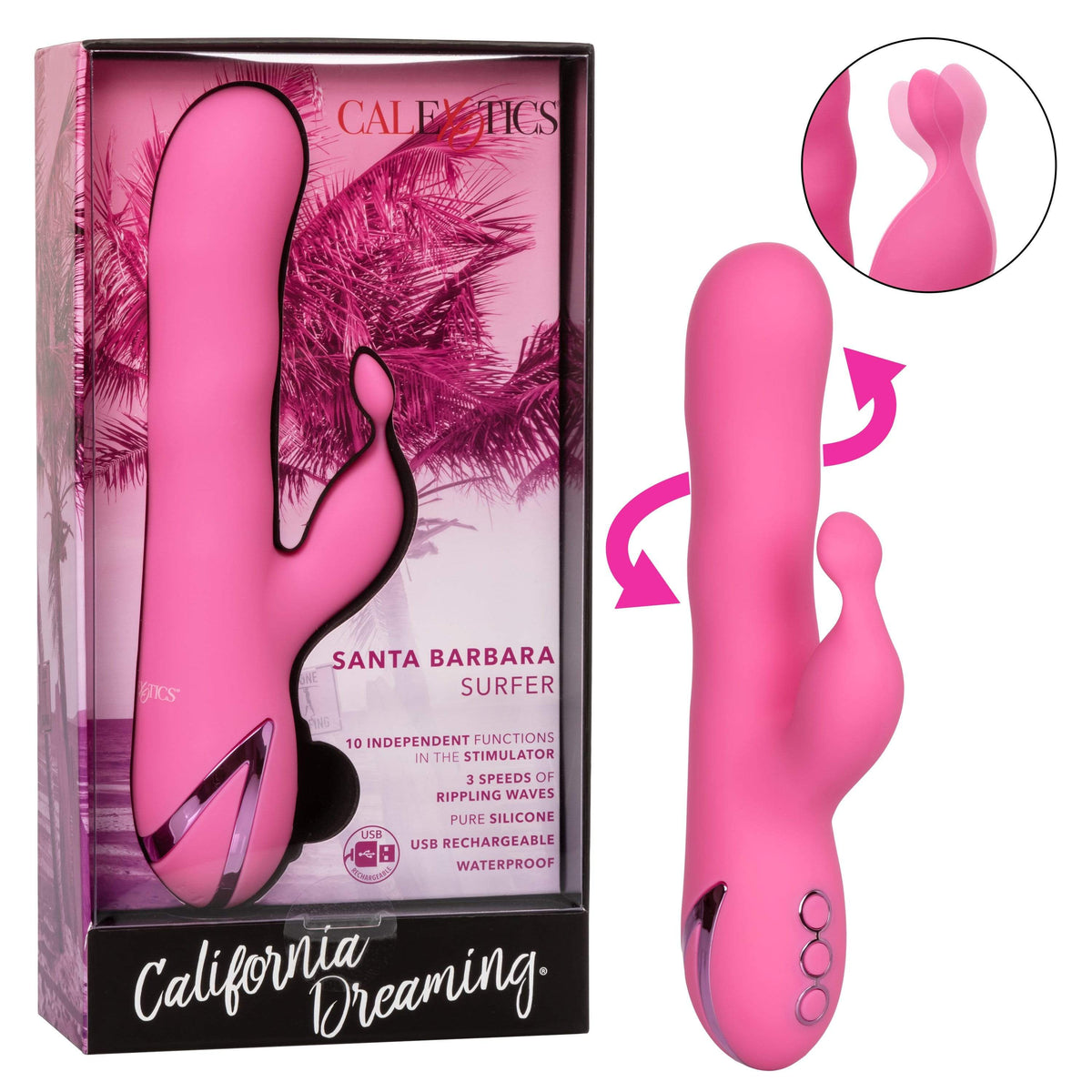 California Exotics - California Dreaming Santa Barbara Surfer Rabbit Vibrator (Pink) Rabbit Dildo (Vibration) Rechargeable 716770097903 CherryAffairs