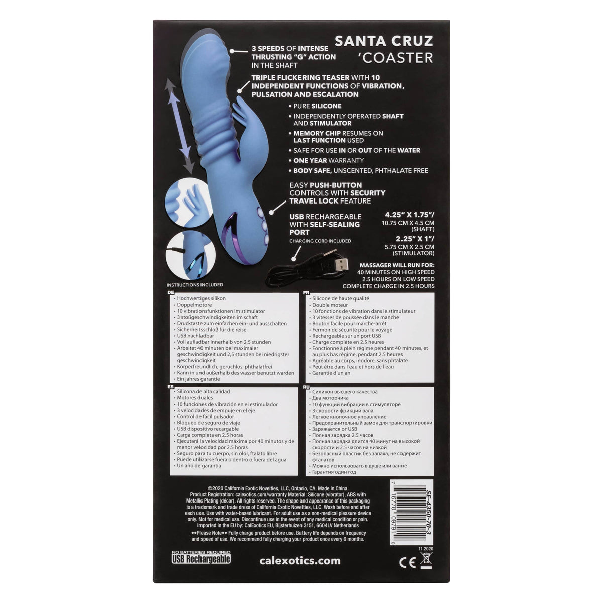 California Exotics - California Dreaming Santa Cruz 'Coaster Rabbit Vibrator (Blue) Rabbit Dildo (Vibration) Rechargeable 716770097910 CherryAffairs