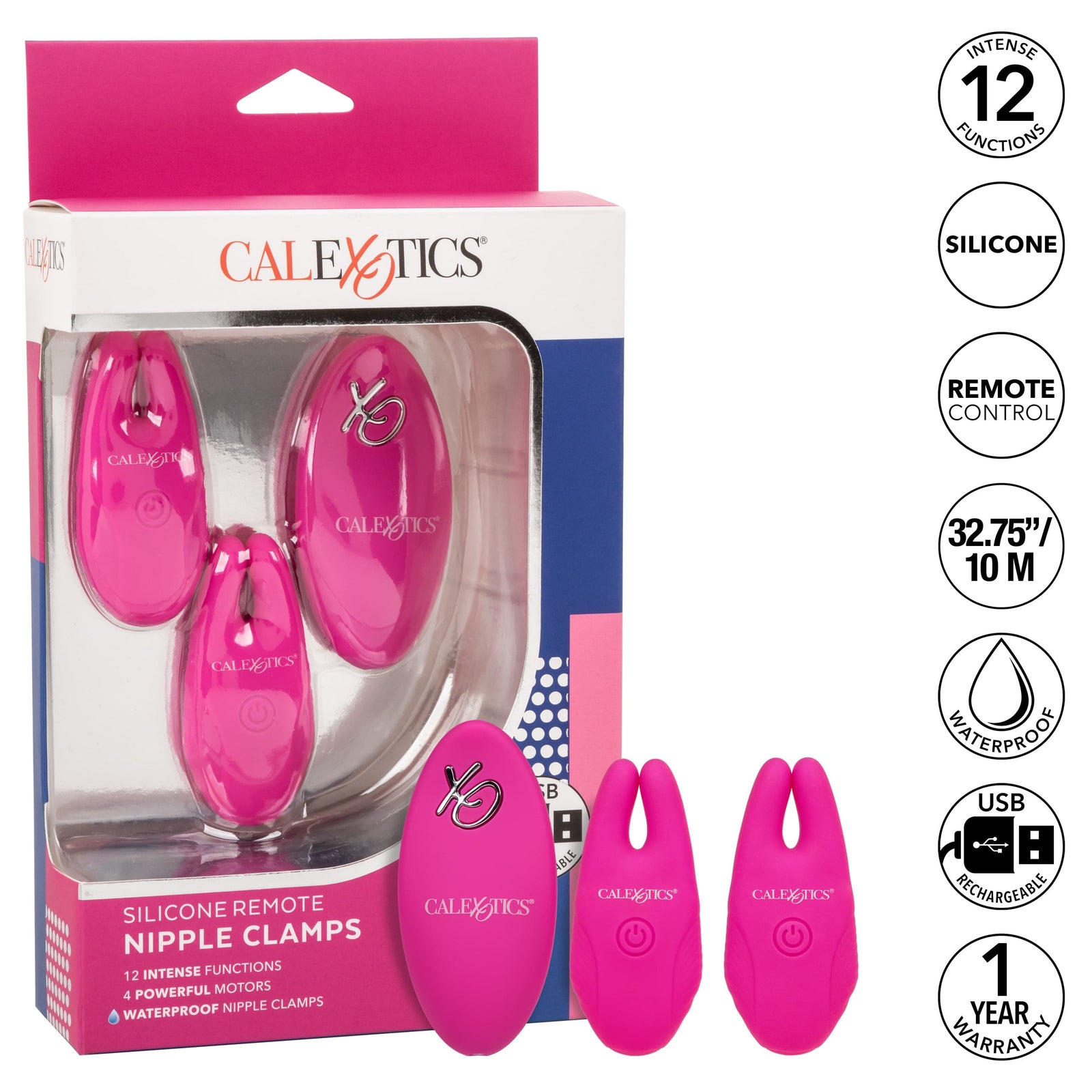 California Exotics - Silicone Remote Control Vibrating Nipple Clamps (Pink) Nipple Clamps (Vibration) Rechargeable 716770099174 CherryAffairs