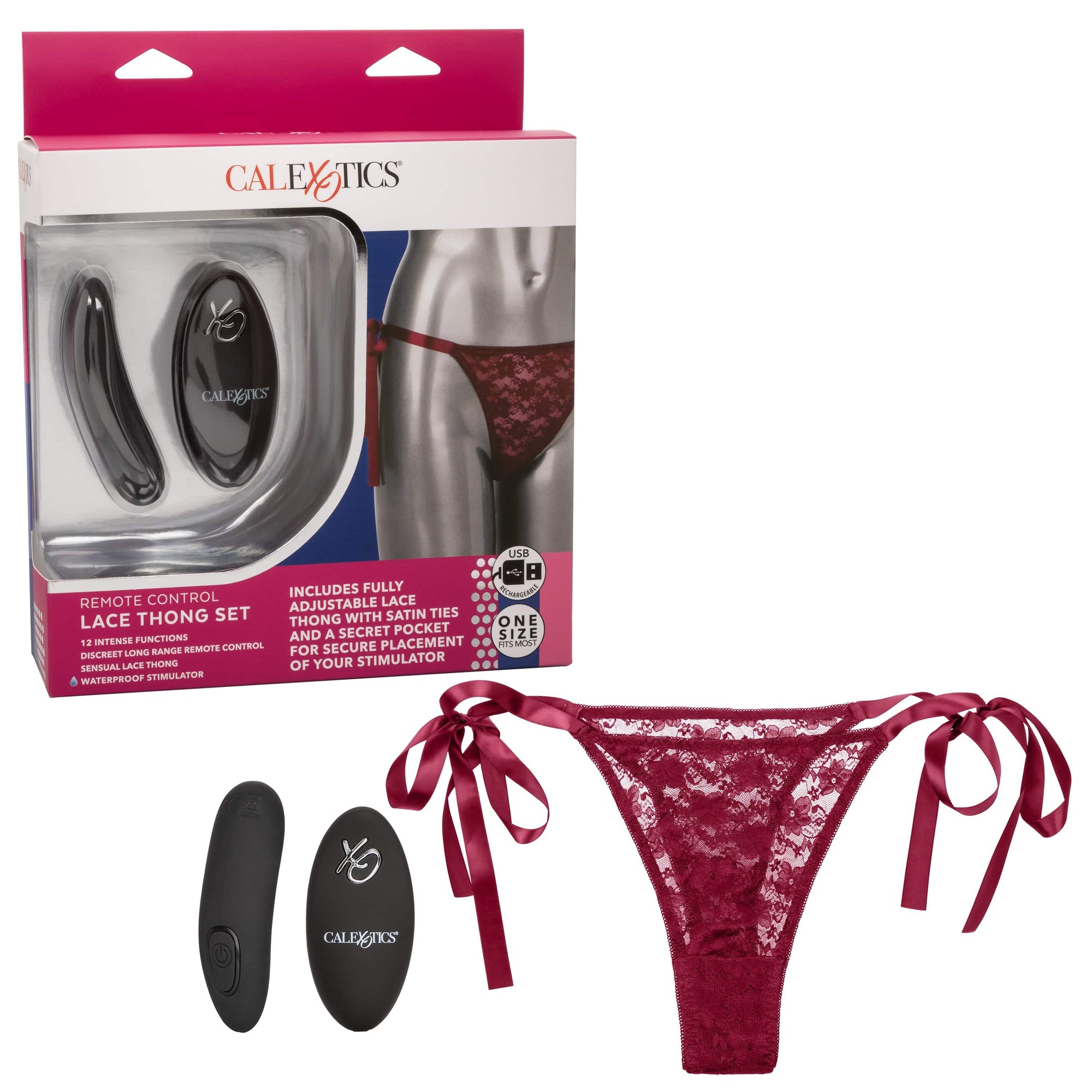 California Exotics - Remote Control Vibrating Lace Thong Set (Burgundy) Panties Massager Remote Control (Vibration) Rechargeable 716770099211 CherryAffairs