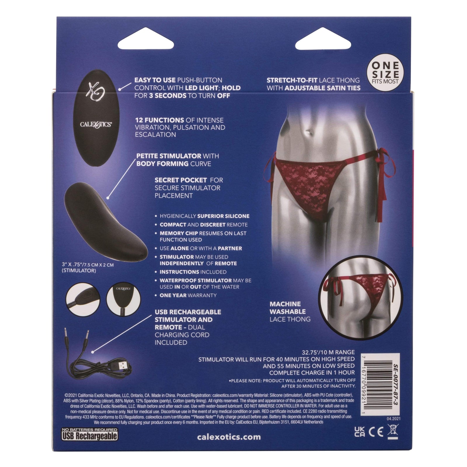California Exotics - Remote Control Vibrating Lace Thong Set (Burgundy) Panties Massager Remote Control (Vibration) Rechargeable 716770099211 CherryAffairs