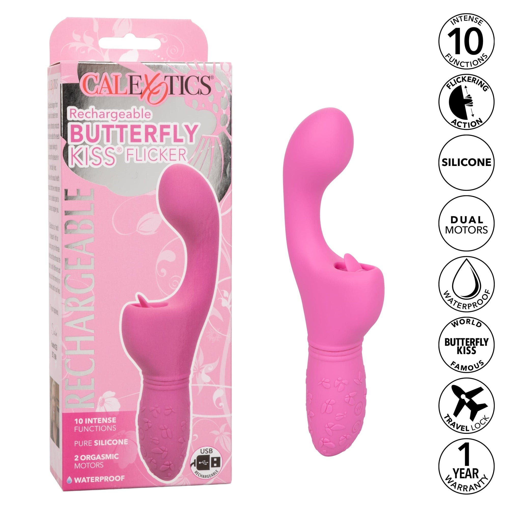 California Exotics - Rechargeable Butterfly Kiss Flicker G Spot Vibrator (Pink) G Spot Dildo (Vibration) Rechargeable 716770100818 CherryAffairs