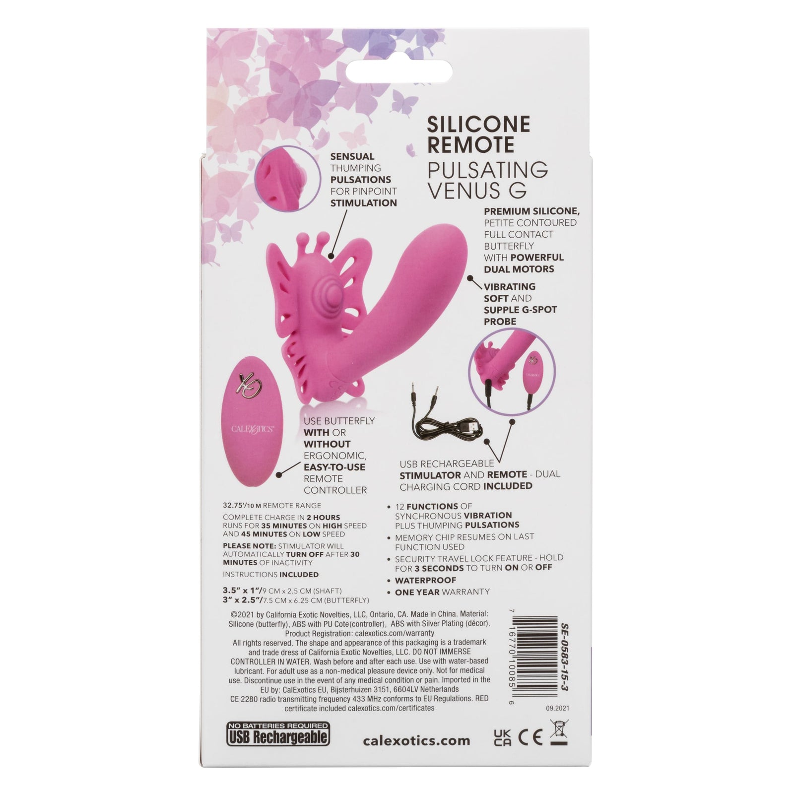 California Exotics - Venus Butterfly Silicone Remote Pulsating Venus G Spot Vibrator (Pink) G Spot Dildo (Vibration) Rechargeable 716770100856 CherryAffairs