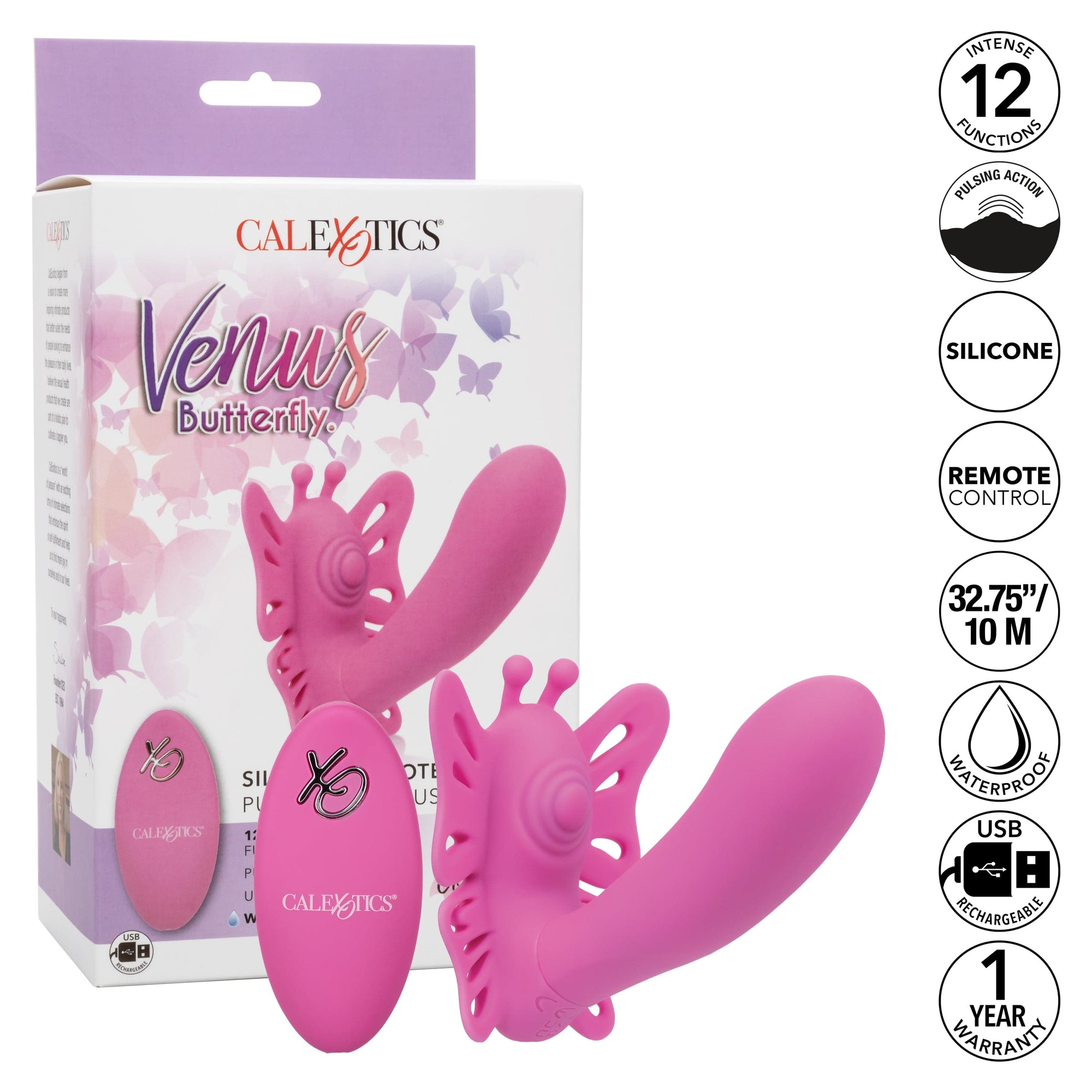 California Exotics - Venus Butterfly Silicone Remote Pulsating Venus G Spot Vibrator (Pink) G Spot Dildo (Vibration) Rechargeable 716770100856 CherryAffairs