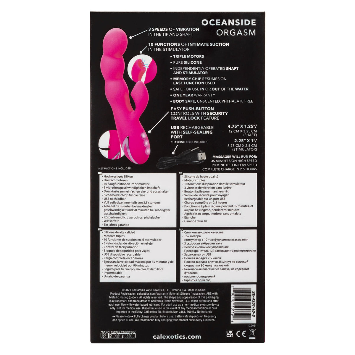 California Exotics - California Dreaming Oceanside Orgasm Suction Rabbit Vibrator (Pink) Rabbit Dildo (Vibration) Rechargeable 716770101198 CherryAffairs