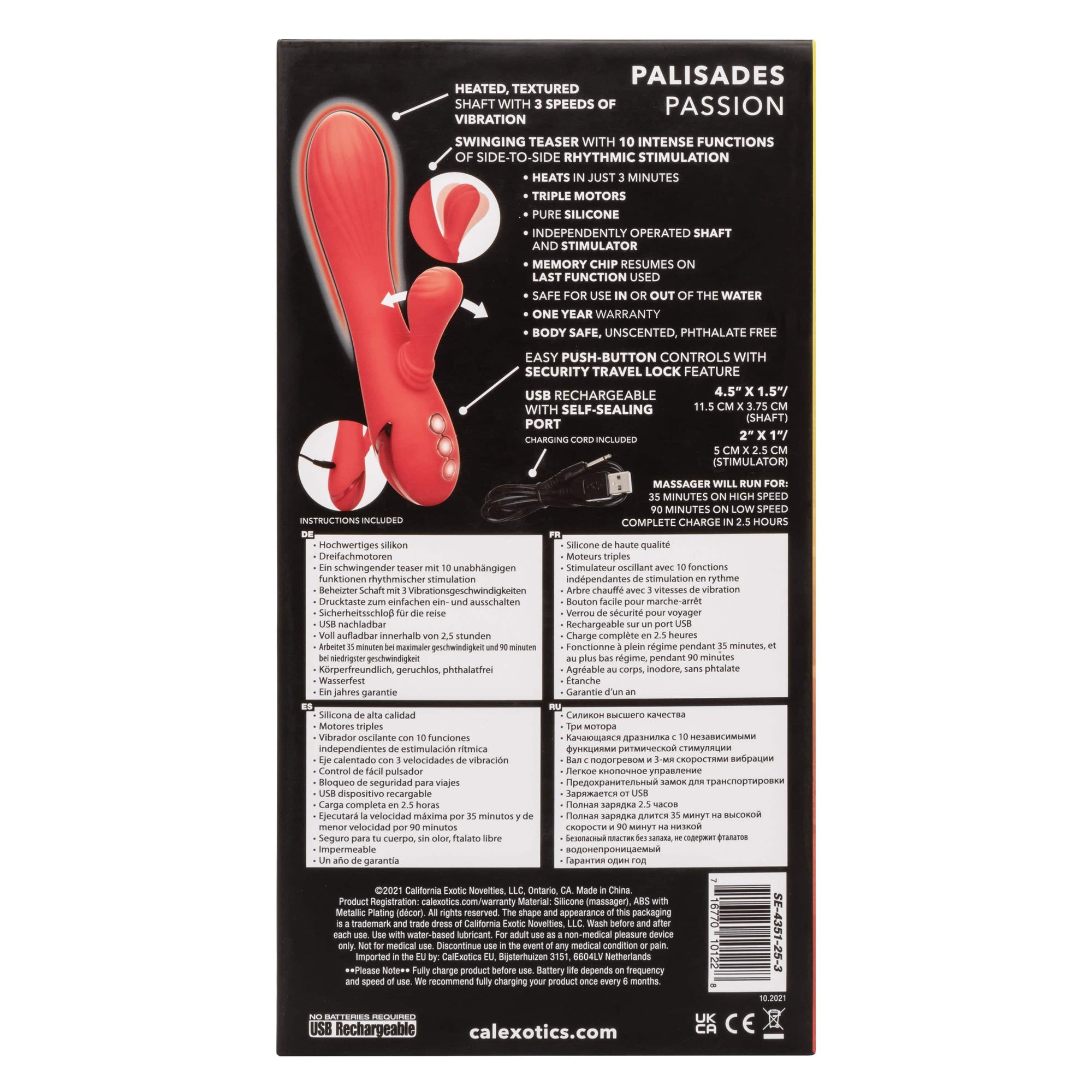California Exotics - California Dreaming Palisades Passion Heat Swing Rabbit Vibrator (Red) Rabbit Dildo (Vibration) Rechargeable CherryAffairs