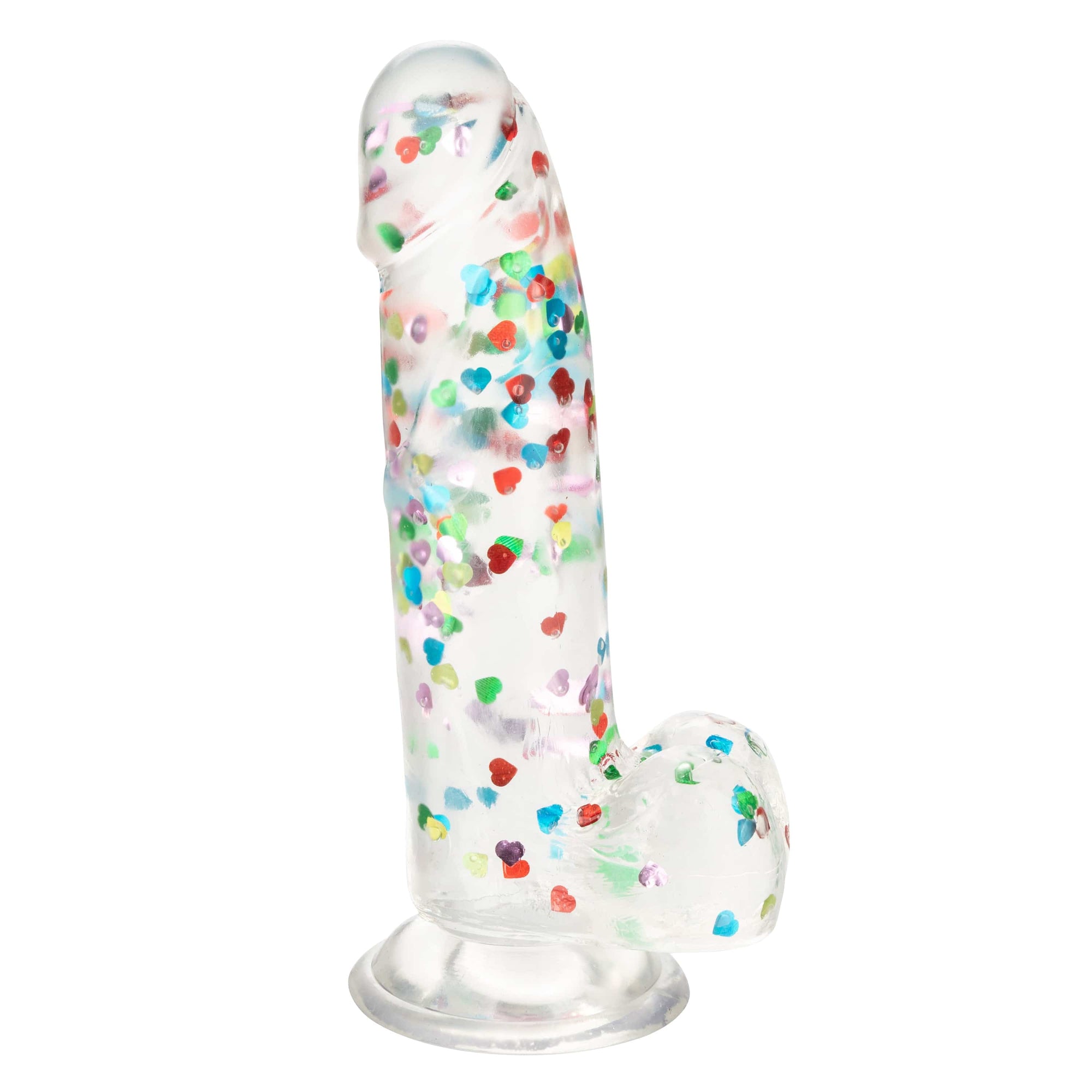 California Exotics - Naughty Bits I Love Dick Heart filled Dong Realistic Dildo with Balls 8" (Clear) Clit Massager (Vibration) Rechargeable 716770101273 CherryAffairs