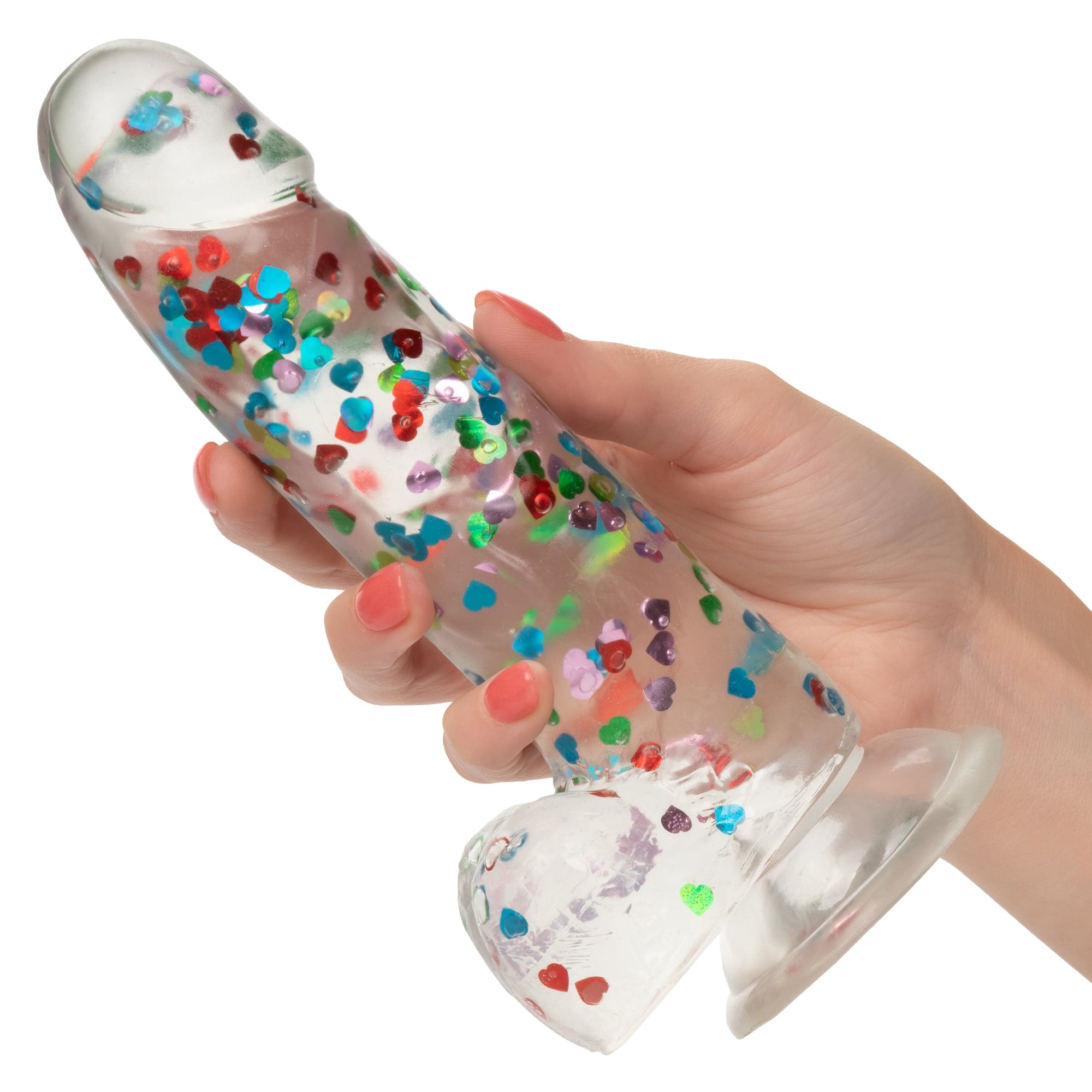 California Exotics - Naughty Bits I Love Dick Heart filled Dong Realistic Dildo with Balls 8" (Clear) Clit Massager (Vibration) Rechargeable 716770101273 CherryAffairs