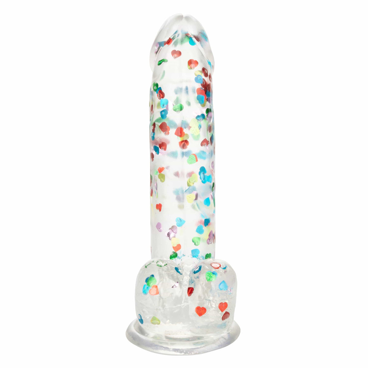 California Exotics - Naughty Bits I Love Dick Heart filled Dong Realistic Dildo with Balls 8" (Clear) Clit Massager (Vibration) Rechargeable 716770101273 CherryAffairs