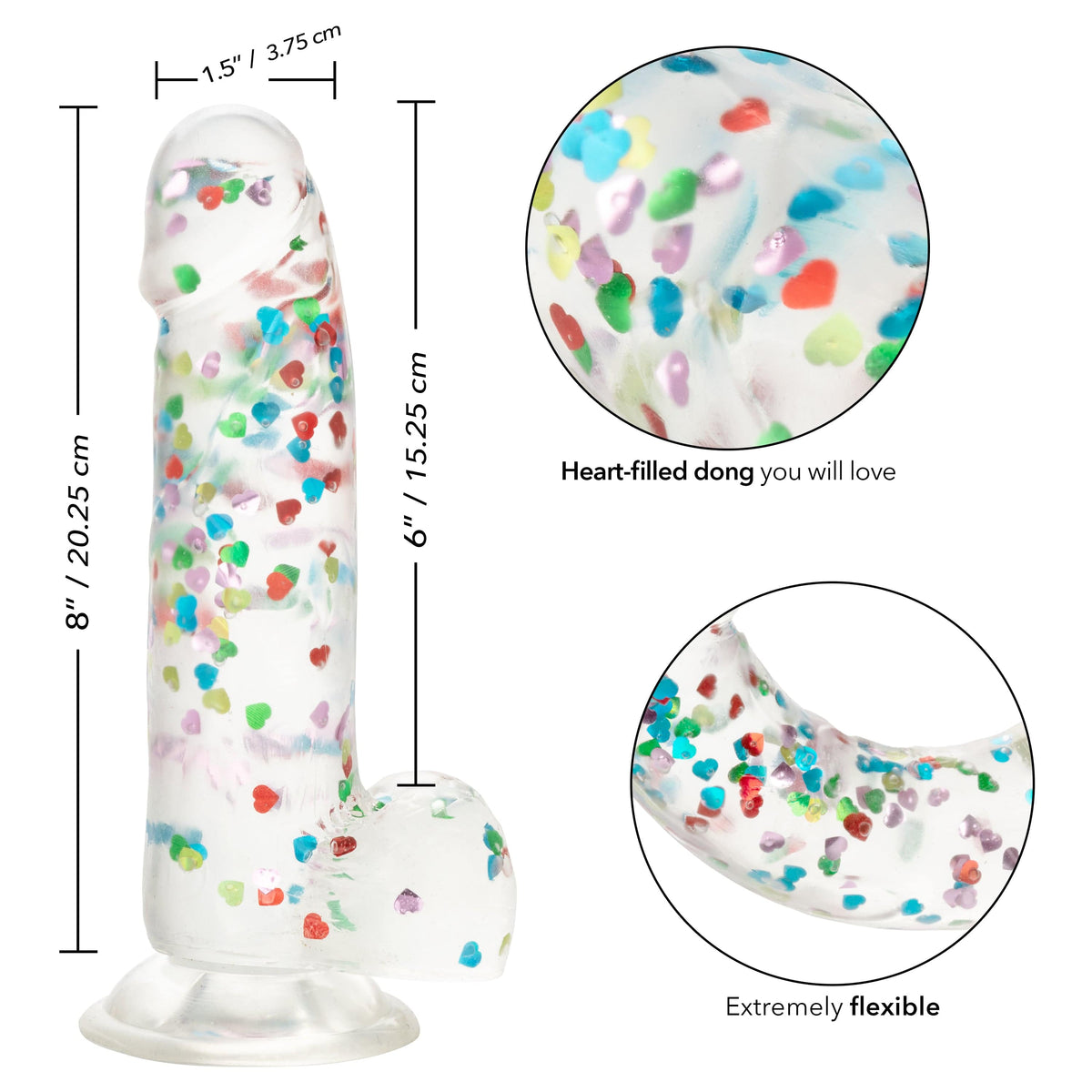 California Exotics - Naughty Bits I Love Dick Heart filled Dong Realistic Dildo with Balls 8" (Clear) Clit Massager (Vibration) Rechargeable 716770101273 CherryAffairs