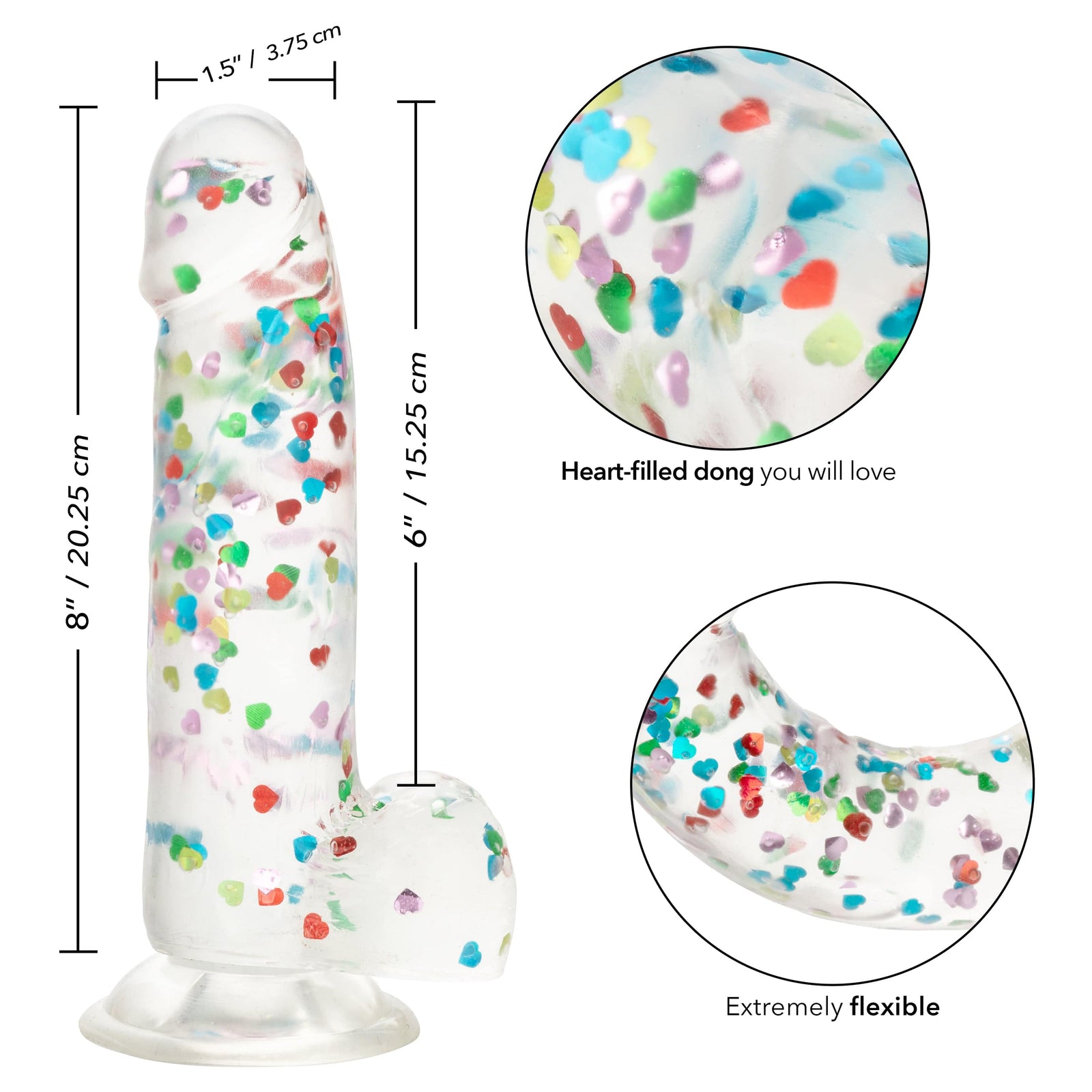 California Exotics - Naughty Bits I Love Dick Heart filled Dong Realistic Dildo with Balls 8" (Clear) Clit Massager (Vibration) Rechargeable 716770101273 CherryAffairs