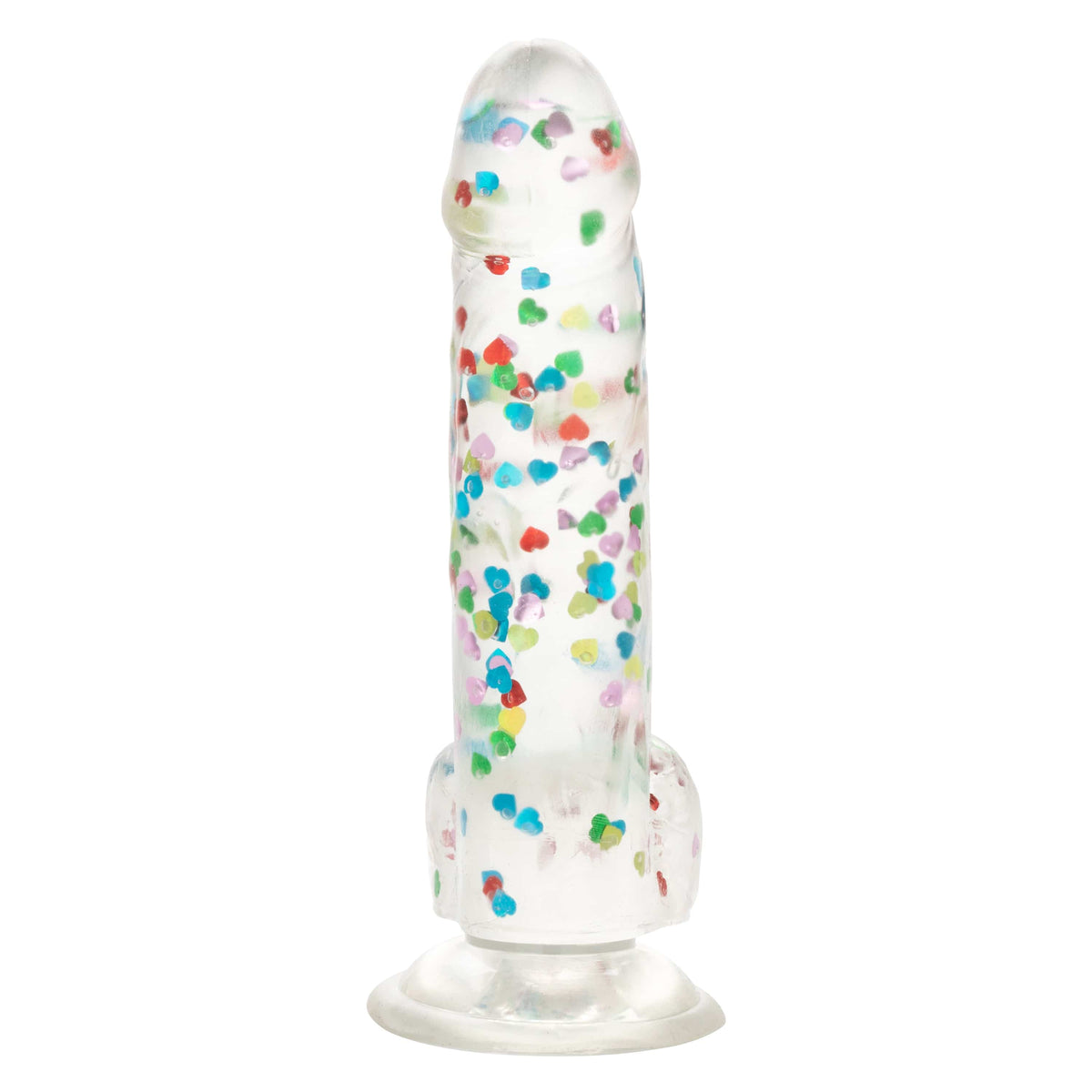California Exotics - Naughty Bits I Love Dick Heart filled Dong Realistic Dildo with Balls 8" (Clear) Clit Massager (Vibration) Rechargeable 716770101273 CherryAffairs