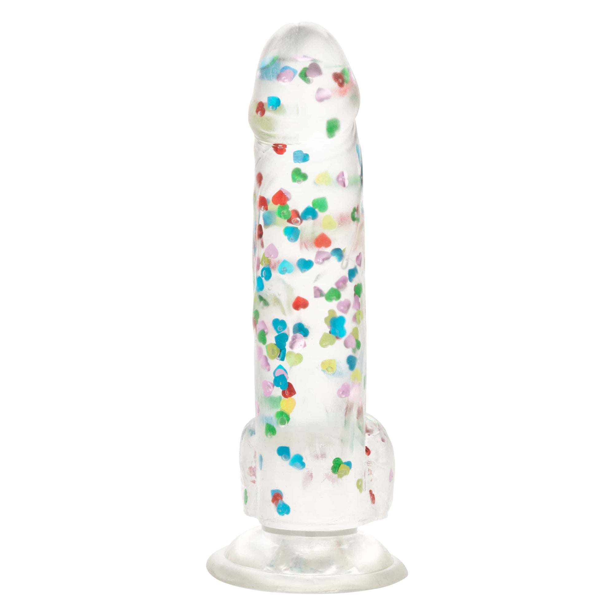 California Exotics - Naughty Bits I Love Dick Heart filled Dong Realistic Dildo with Balls 8" (Clear) Clit Massager (Vibration) Rechargeable 716770101273 CherryAffairs