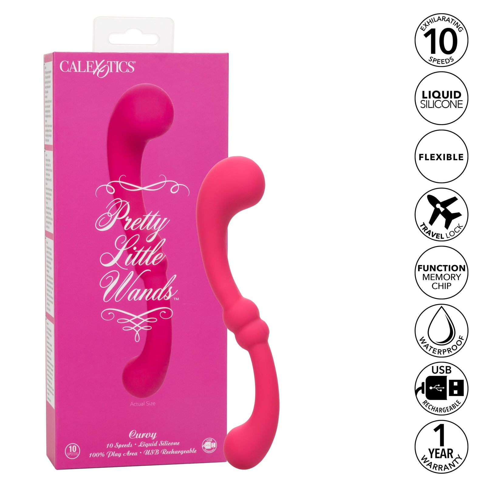 California Exotics - Pretty Little Wands Curvy Flexible G Spot Vibrator (Pink) G Spot Dildo (Vibration) Rechargeable 716770101785 CherryAffairs