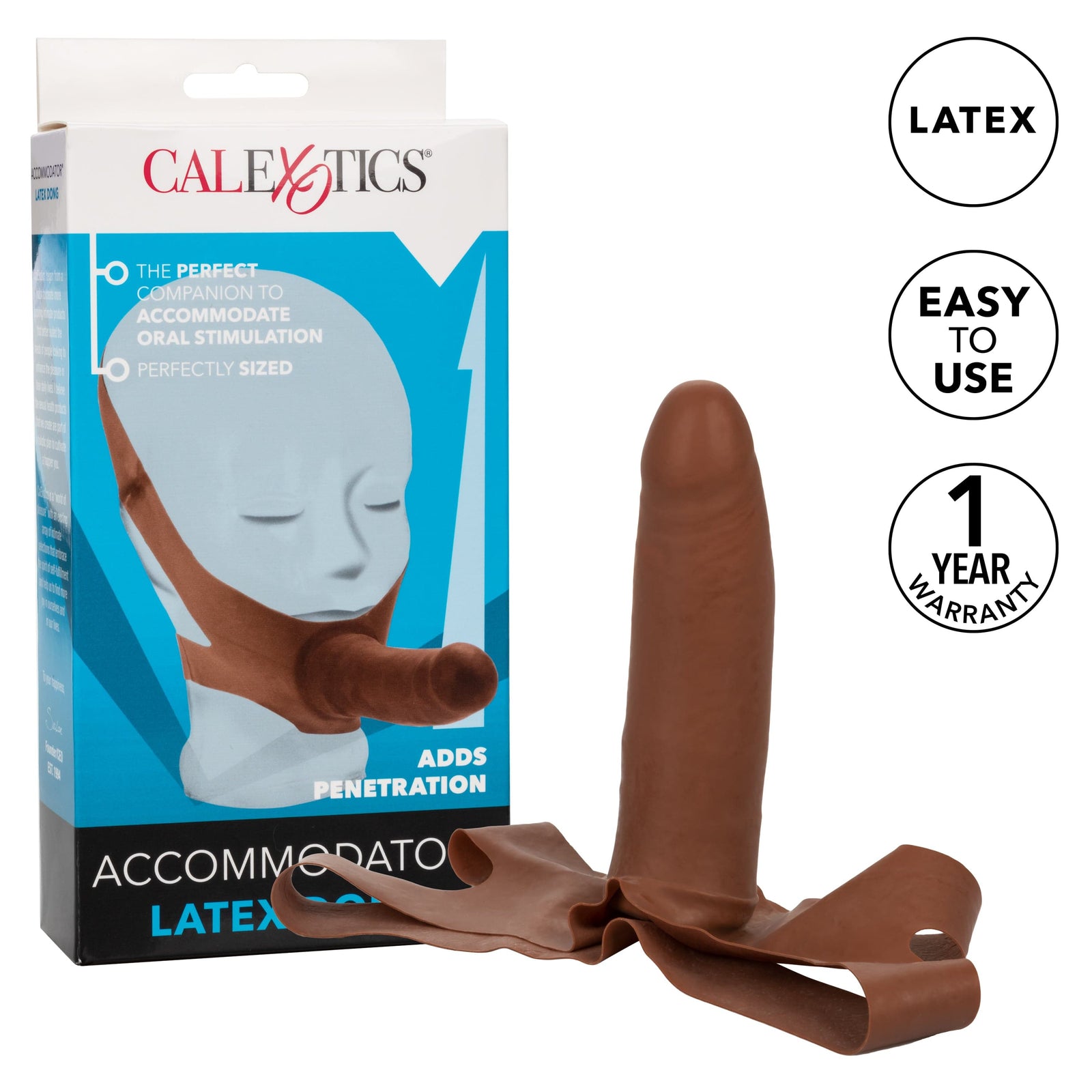 California Exotics - The Original Accommodator Latex Dong Mouth Strap On (Brown) Strap On with Non hollow Dildo for Female (Non Vibration) 716770101822 CherryAffairs