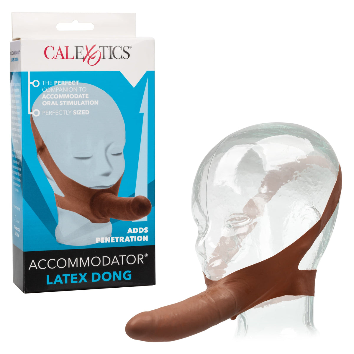 California Exotics - The Original Accommodator Latex Dong Mouth Strap On (Brown) Strap On with Non hollow Dildo for Female (Non Vibration) 716770101822 CherryAffairs