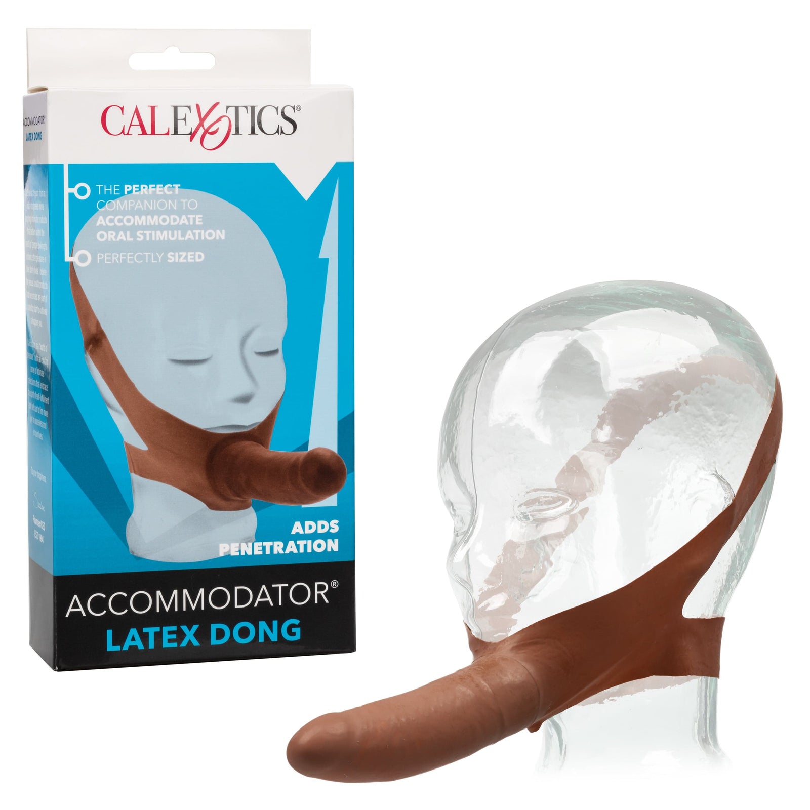California Exotics - The Original Accommodator Latex Dong Mouth Strap On (Brown) Strap On with Non hollow Dildo for Female (Non Vibration) 716770101822 CherryAffairs