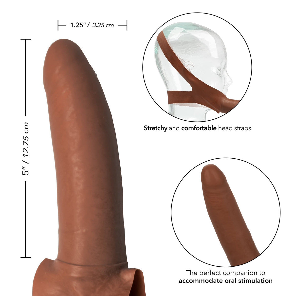 California Exotics - The Original Accommodator Latex Dong Mouth Strap On (Brown) Strap On with Non hollow Dildo for Female (Non Vibration) 716770101822 CherryAffairs