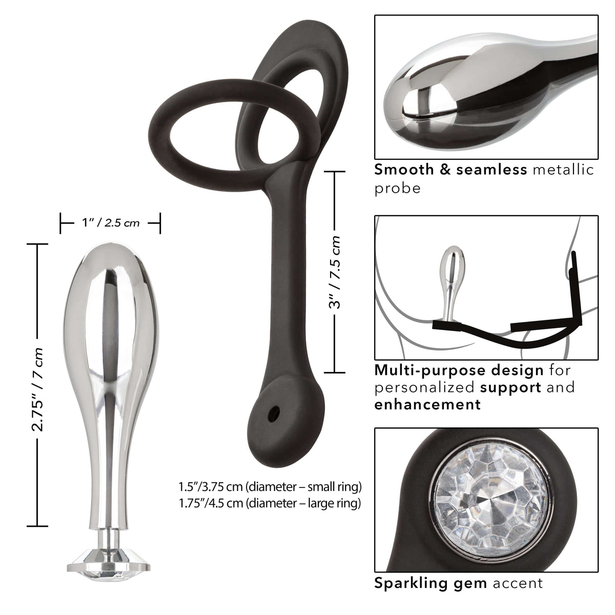 California Exotics - Star Fucker Teardrop Anal Plug with Cock Support (Silver) Anal Plug (Non Vibration) 716770102546 CherryAffairs