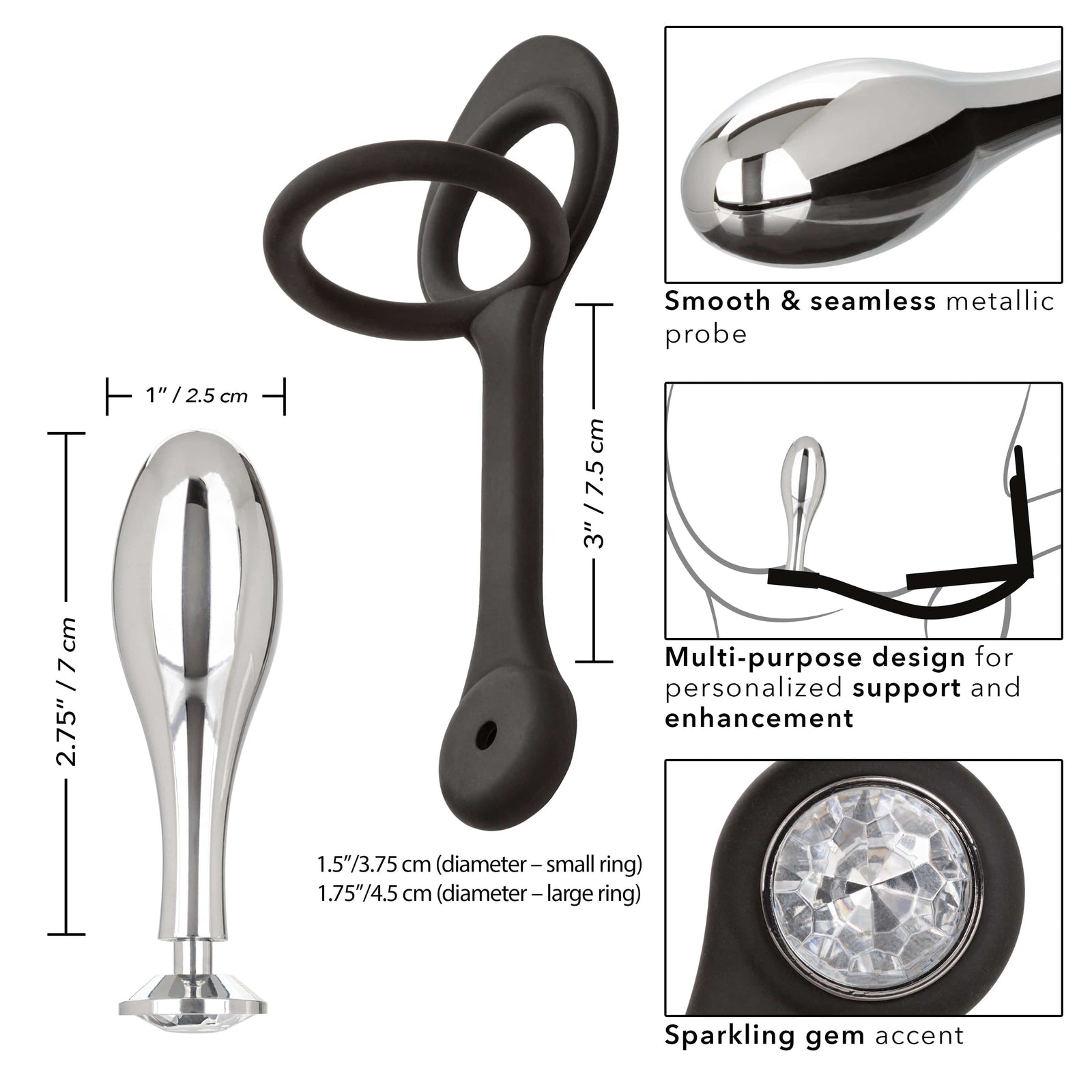 California Exotics - Star Fucker Teardrop Anal Plug with Cock Support (Silver) Anal Plug (Non Vibration) 716770102546 CherryAffairs