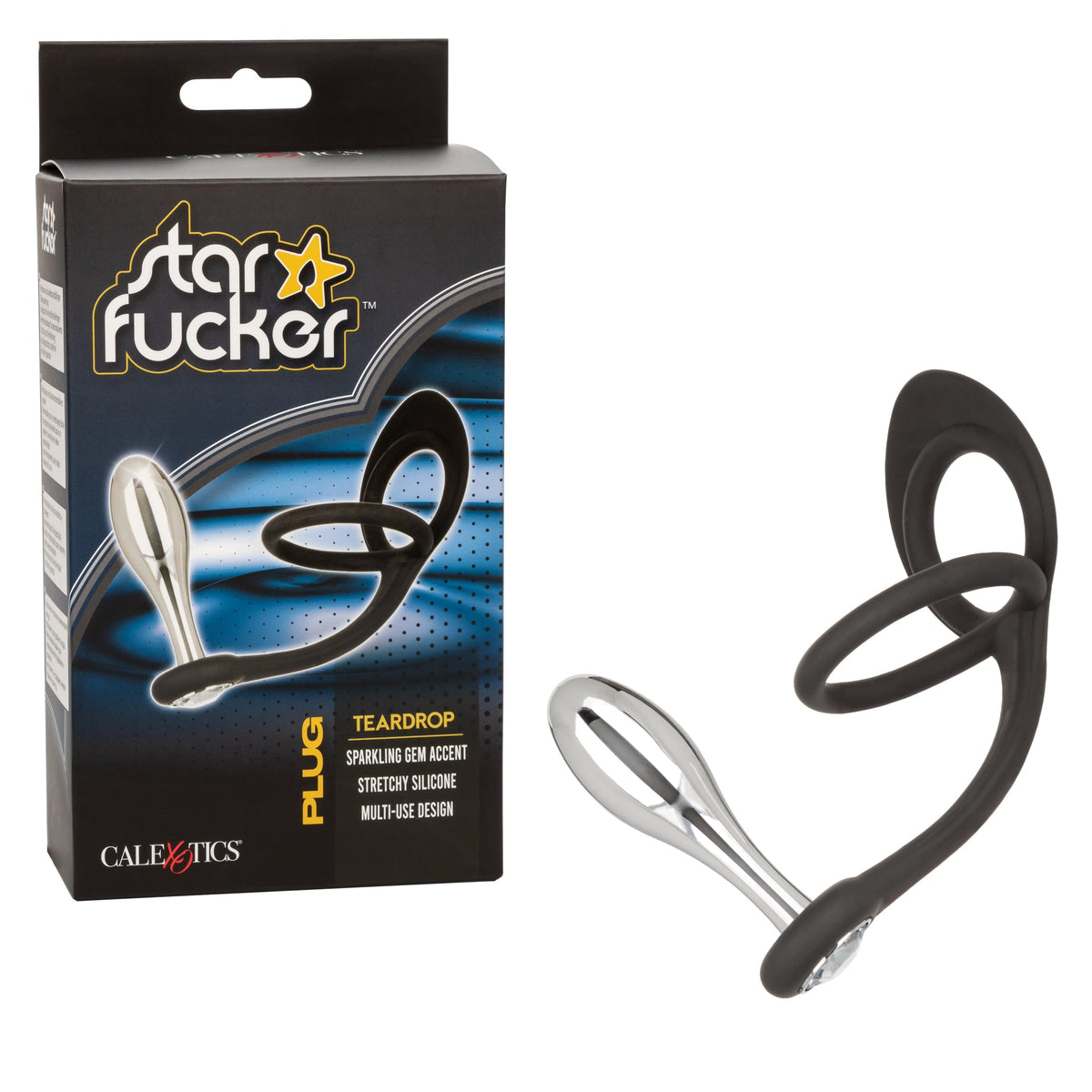 California Exotics - Star Fucker Teardrop Anal Plug with Cock Support (Silver) Anal Plug (Non Vibration) 716770102546 CherryAffairs