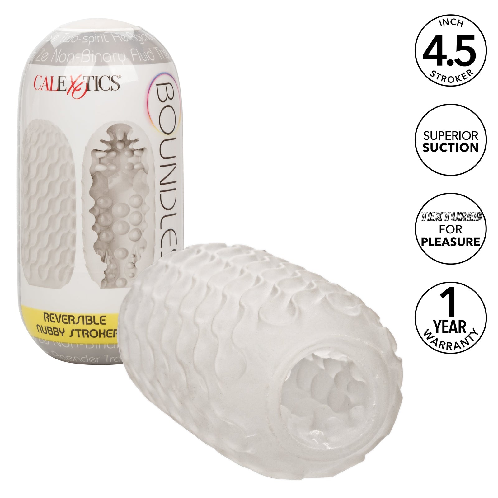 California Exotics - Boundless Reversible Nubby Soft Stroker (White) - White - Masturbator Soft Stroker (Non Vibration)