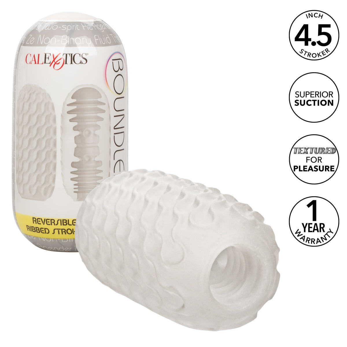 California Exotics - Boundless Reversible Ribbed Soft Stroker (White) - White - Masturbator Soft Stroker (Non Vibration)