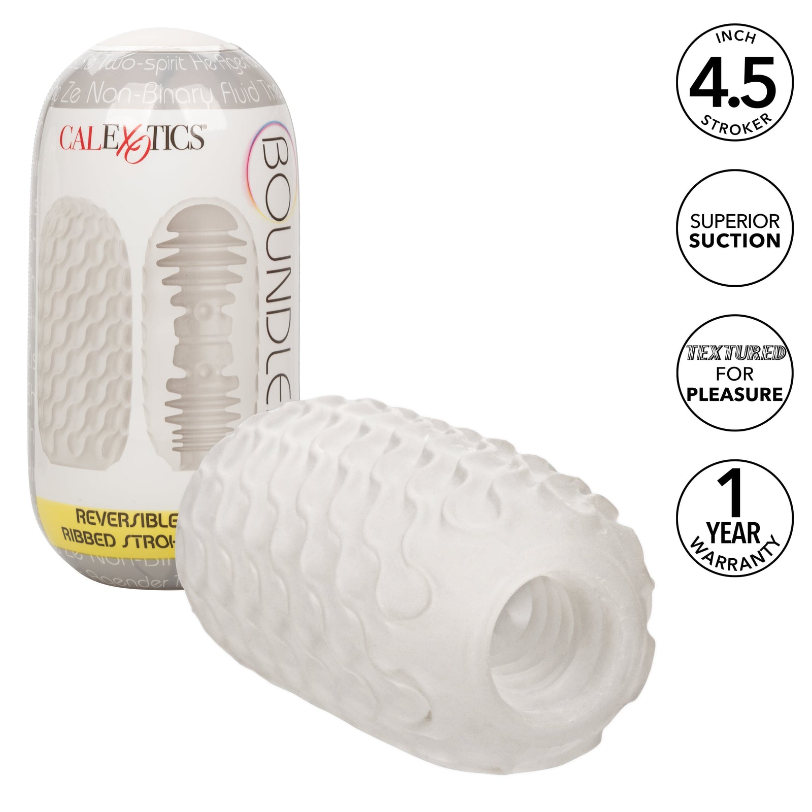 California Exotics - Boundless Reversible Ribbed Soft Stroker (White) - White - Masturbator Soft Stroker (Non Vibration)