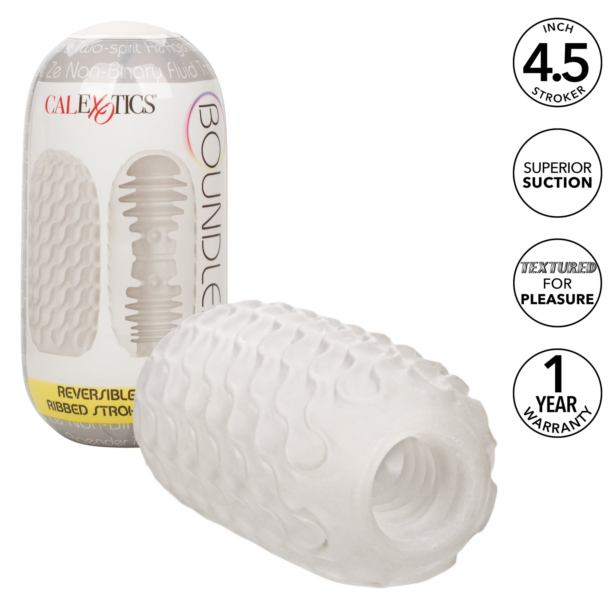 California Exotics - Boundless Reversible Ribbed Soft Stroker (White) - White - Masturbator Soft Stroker (Non Vibration)