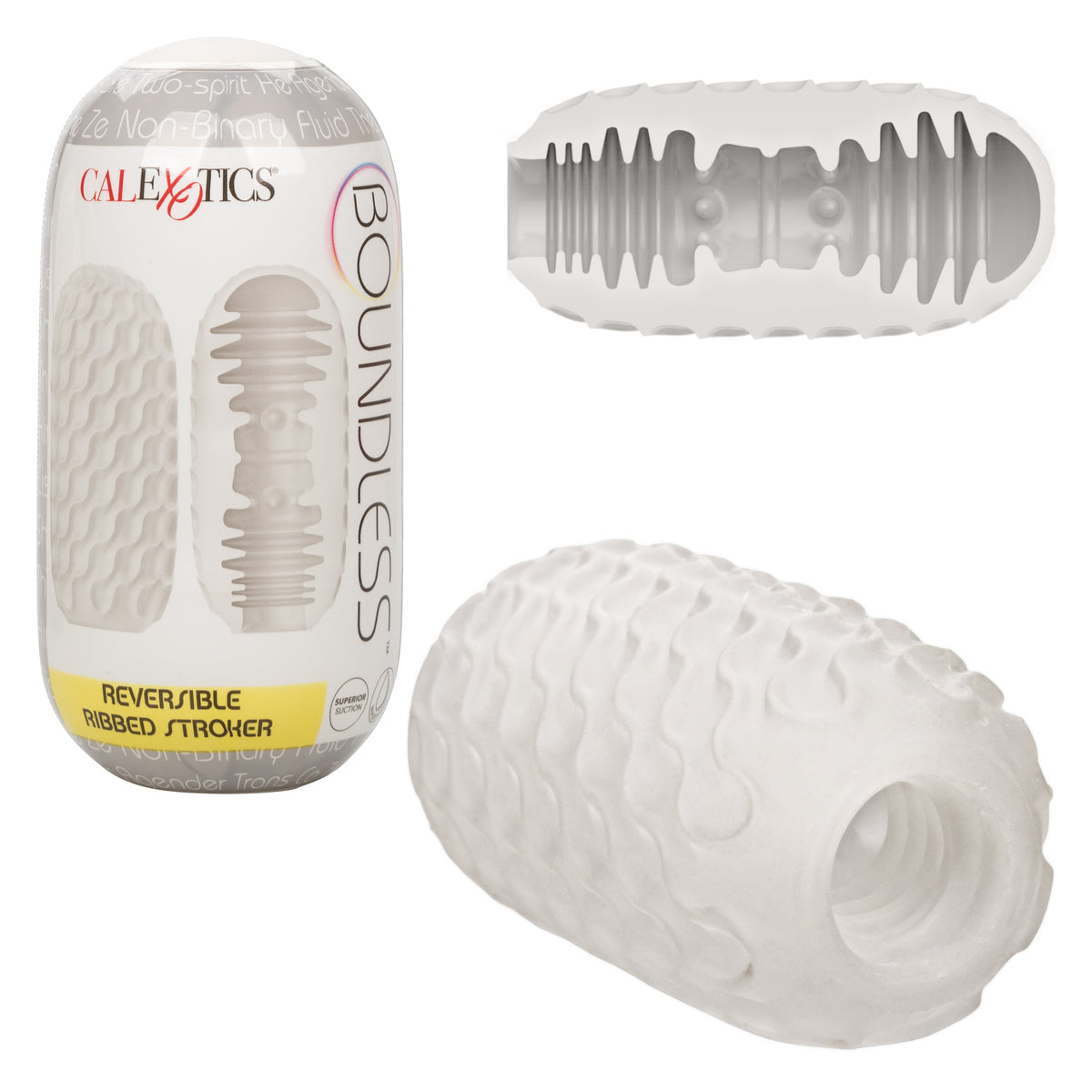 California Exotics - Boundless Reversible Ribbed Soft Stroker (White) - White - Masturbator Soft Stroker (Non Vibration)