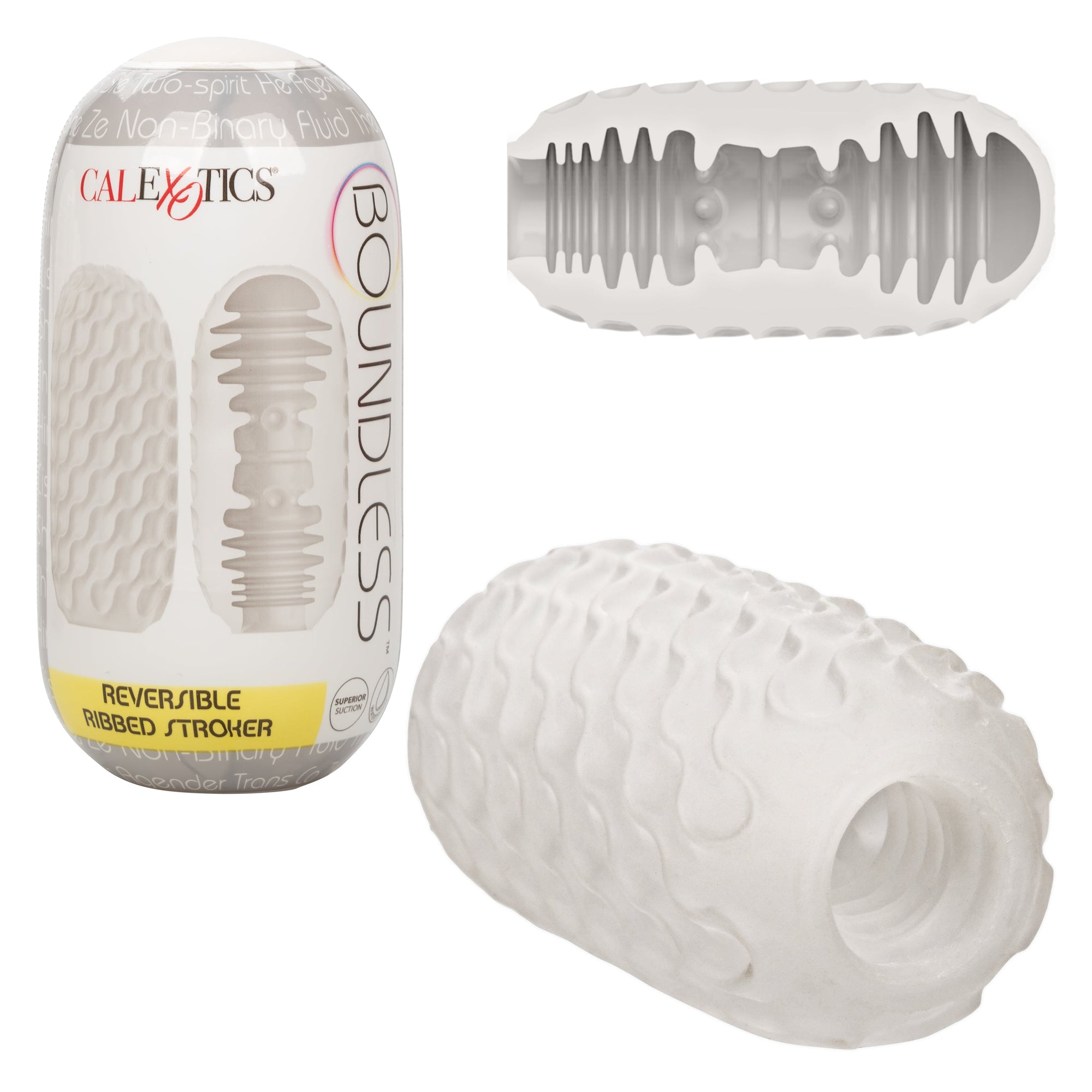 California Exotics - Boundless Reversible Ribbed Soft Stroker (White) - White - Masturbator Soft Stroker (Non Vibration)