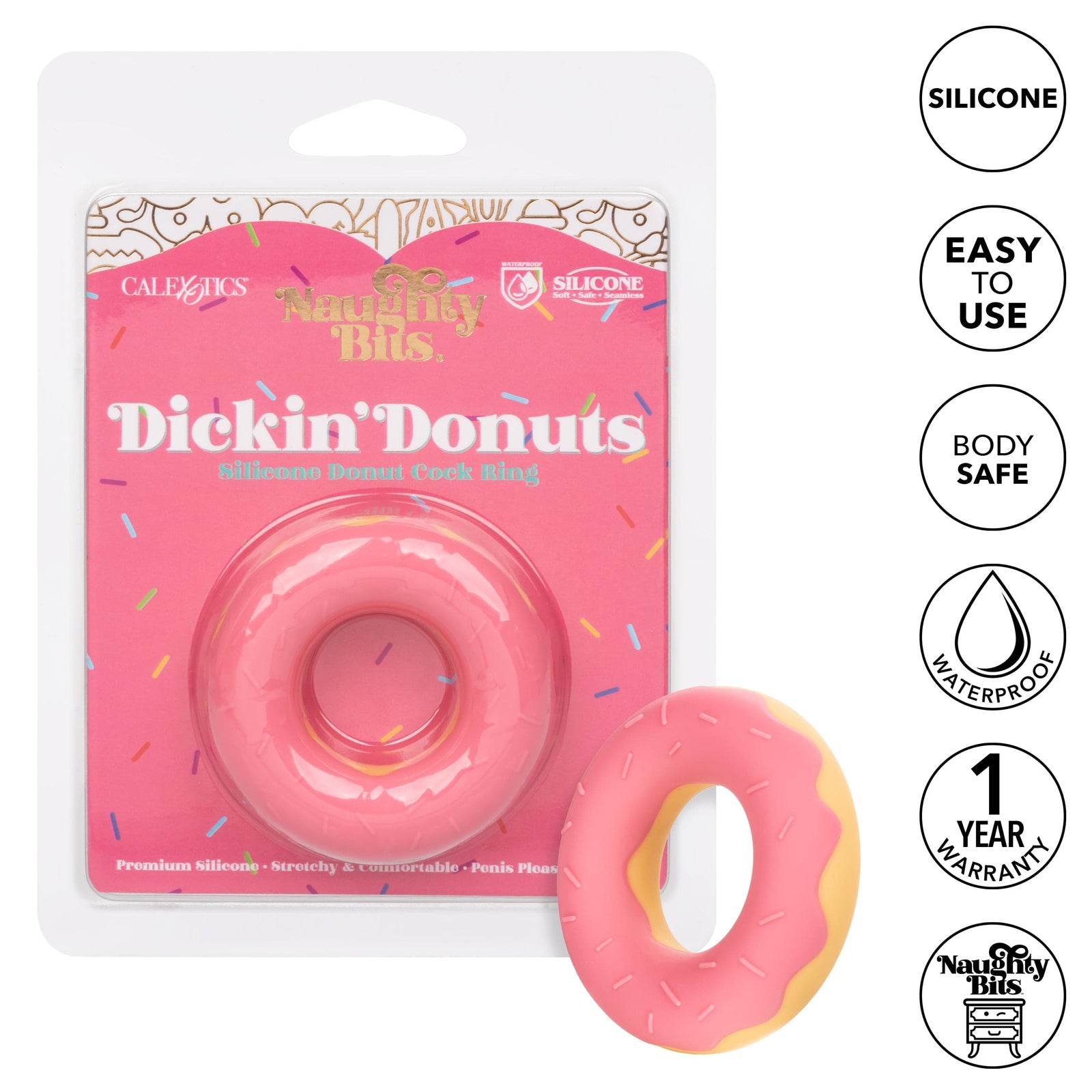 California Exotics - Naughty Bits Dickin Donuts Silicone Donut Cock Ring (Pink) Silicone Cock Ring (Non Vibration) 674675047 CherryAffairs