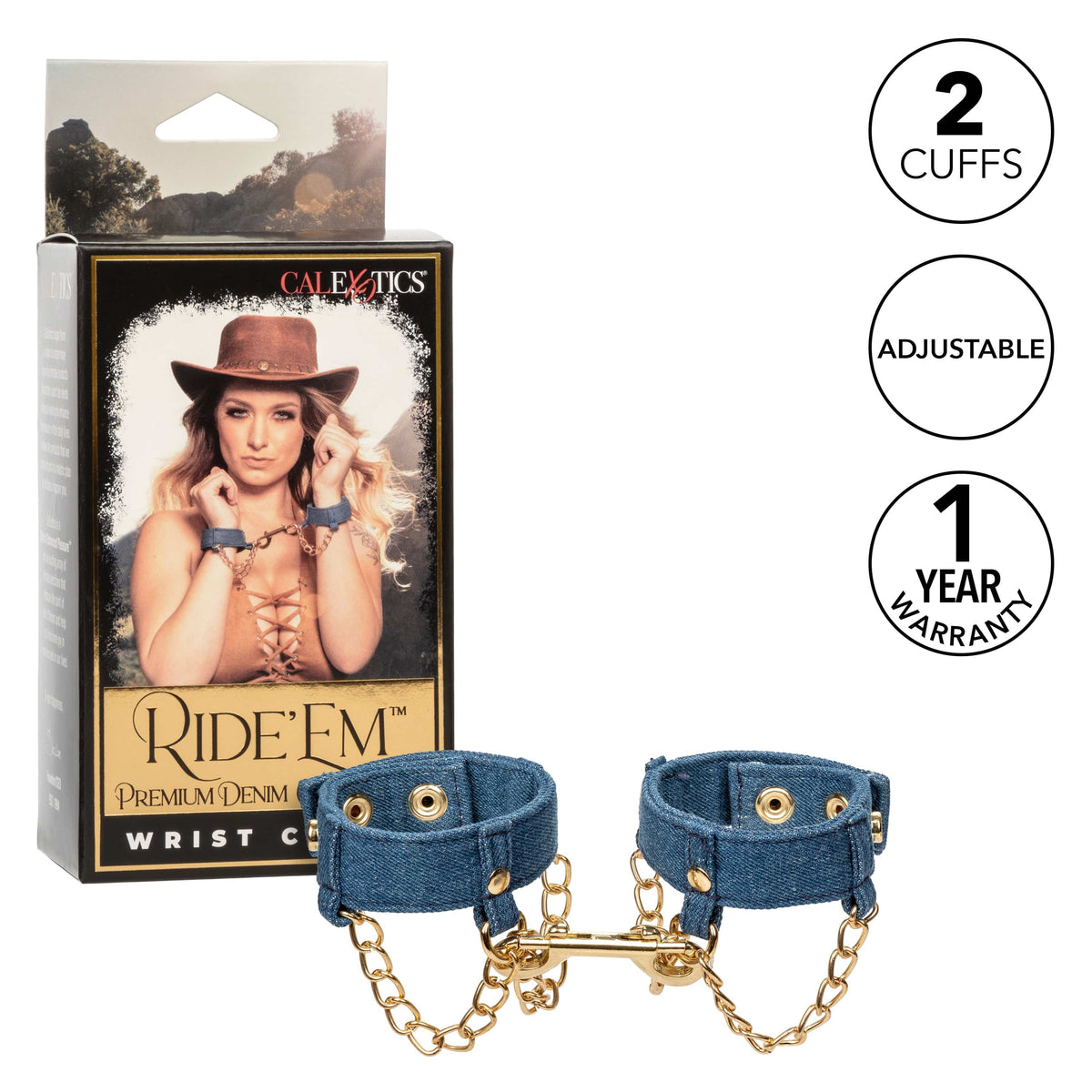 California Exotics - Ride &#39;em Premium Denim Collection Wrist Cuffs (Blue) CE2089 CherryAffairs